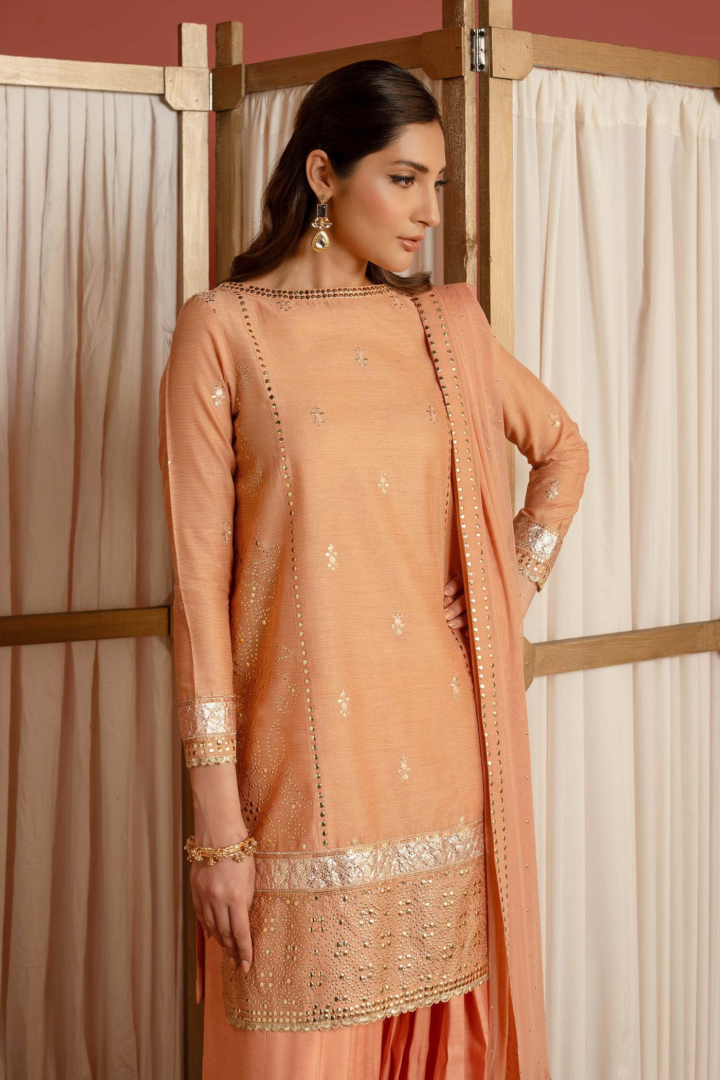 3 Pc Embellished Lurex Pinstripe Suit