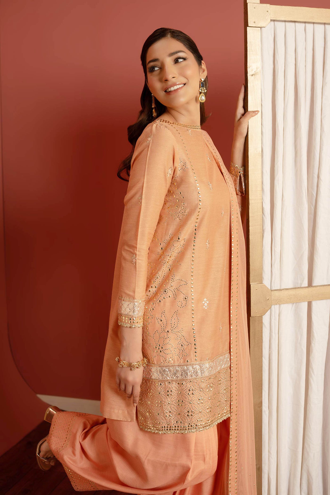 3 Pc Embellished Lurex Pinstripe Suit