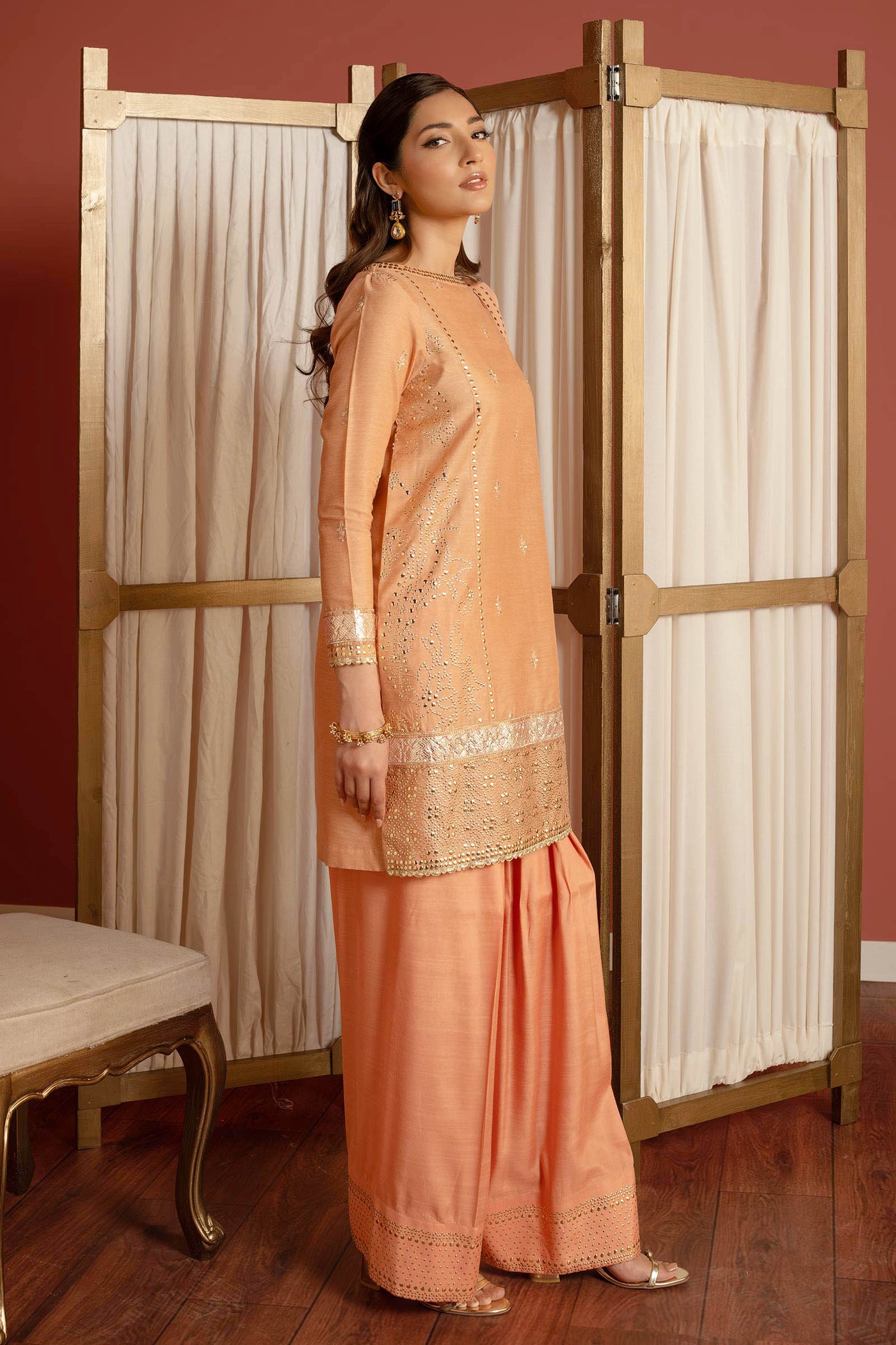 3 Pc Embellished Lurex Pinstripe Suit