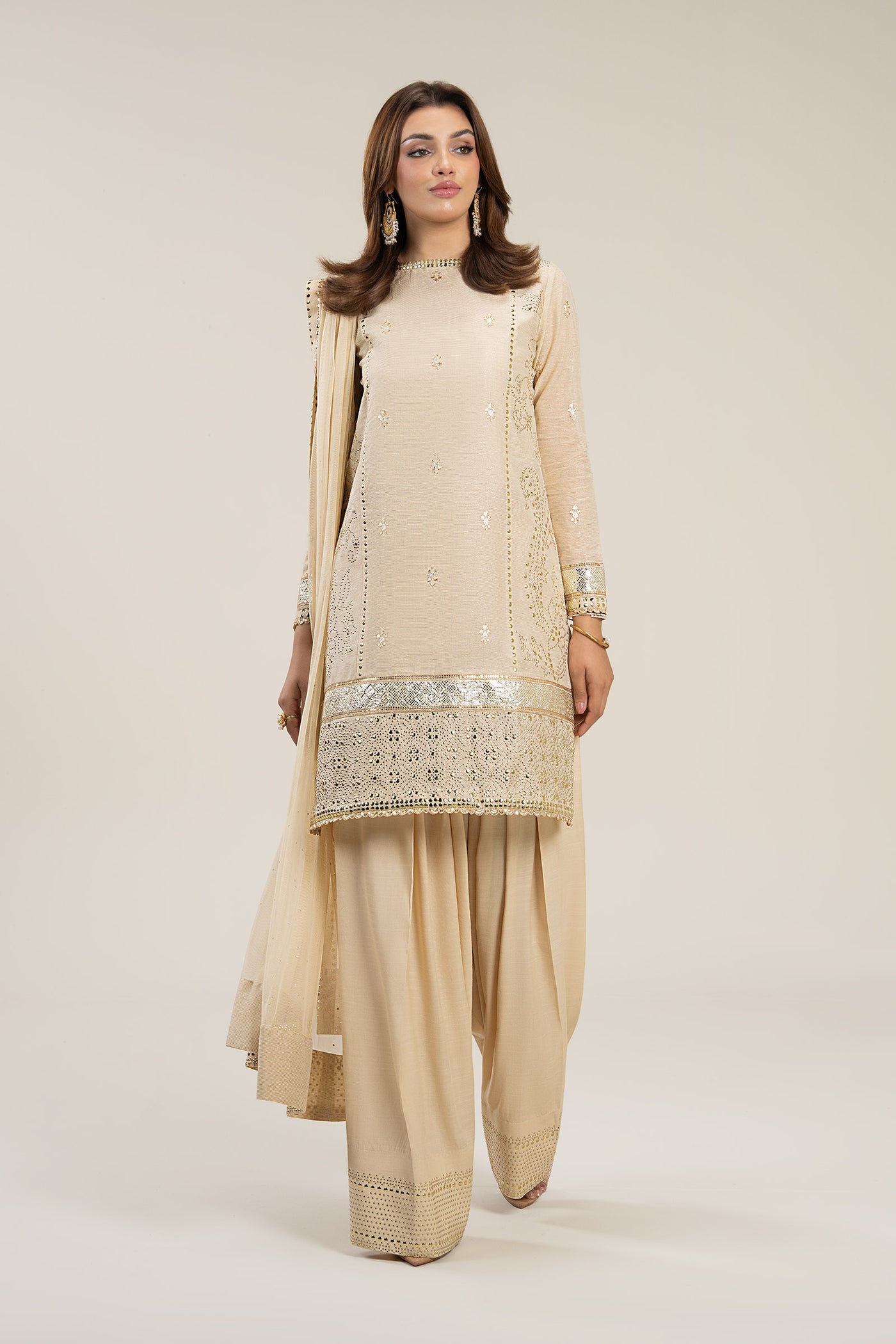 3 Pc Embellished Lurex Pinstripe Suit | MB-FS25-29-B