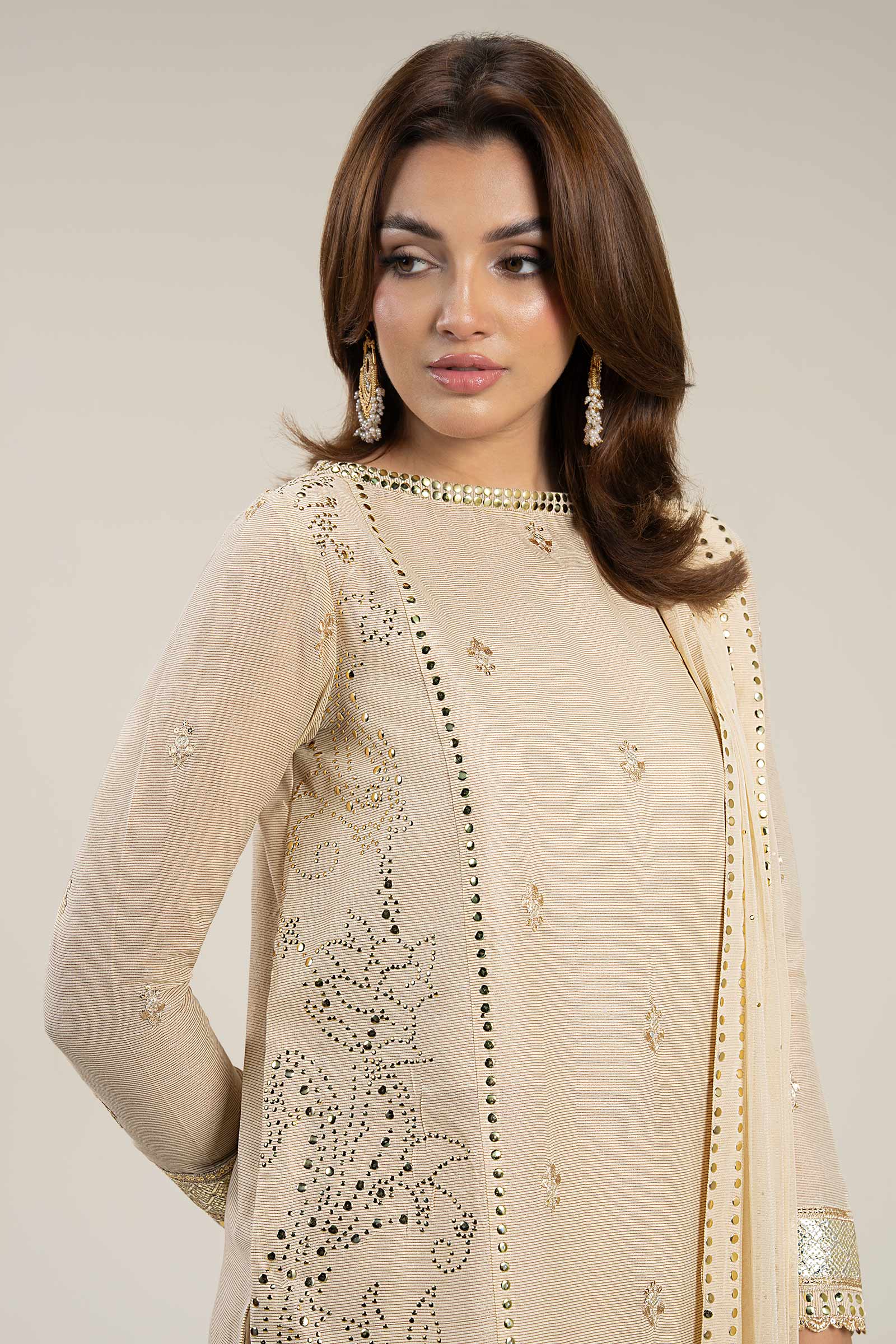 3 Pc Embellished Lurex Pinstripe Suit