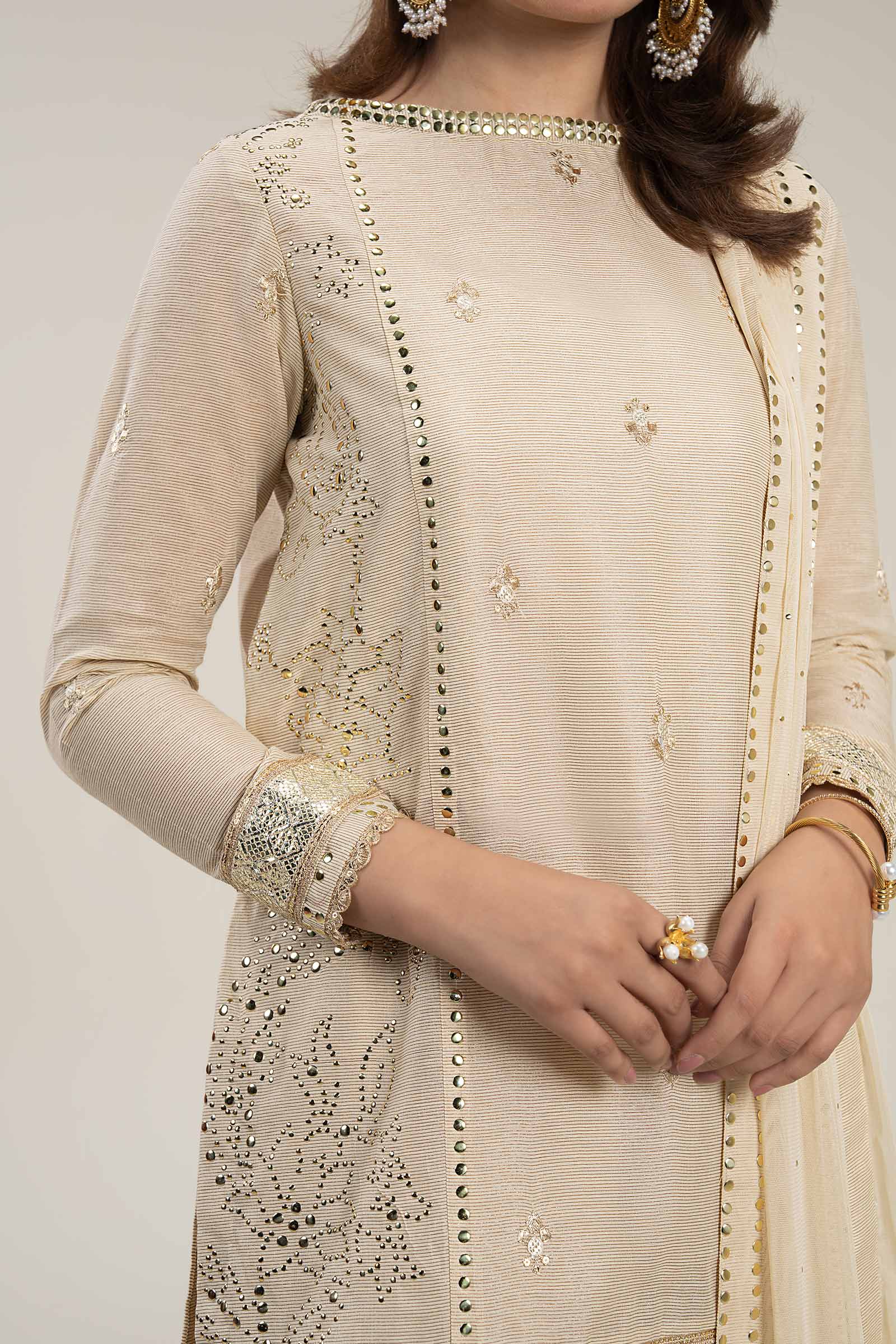 3 Pc Embellished Lurex Pinstripe Suit