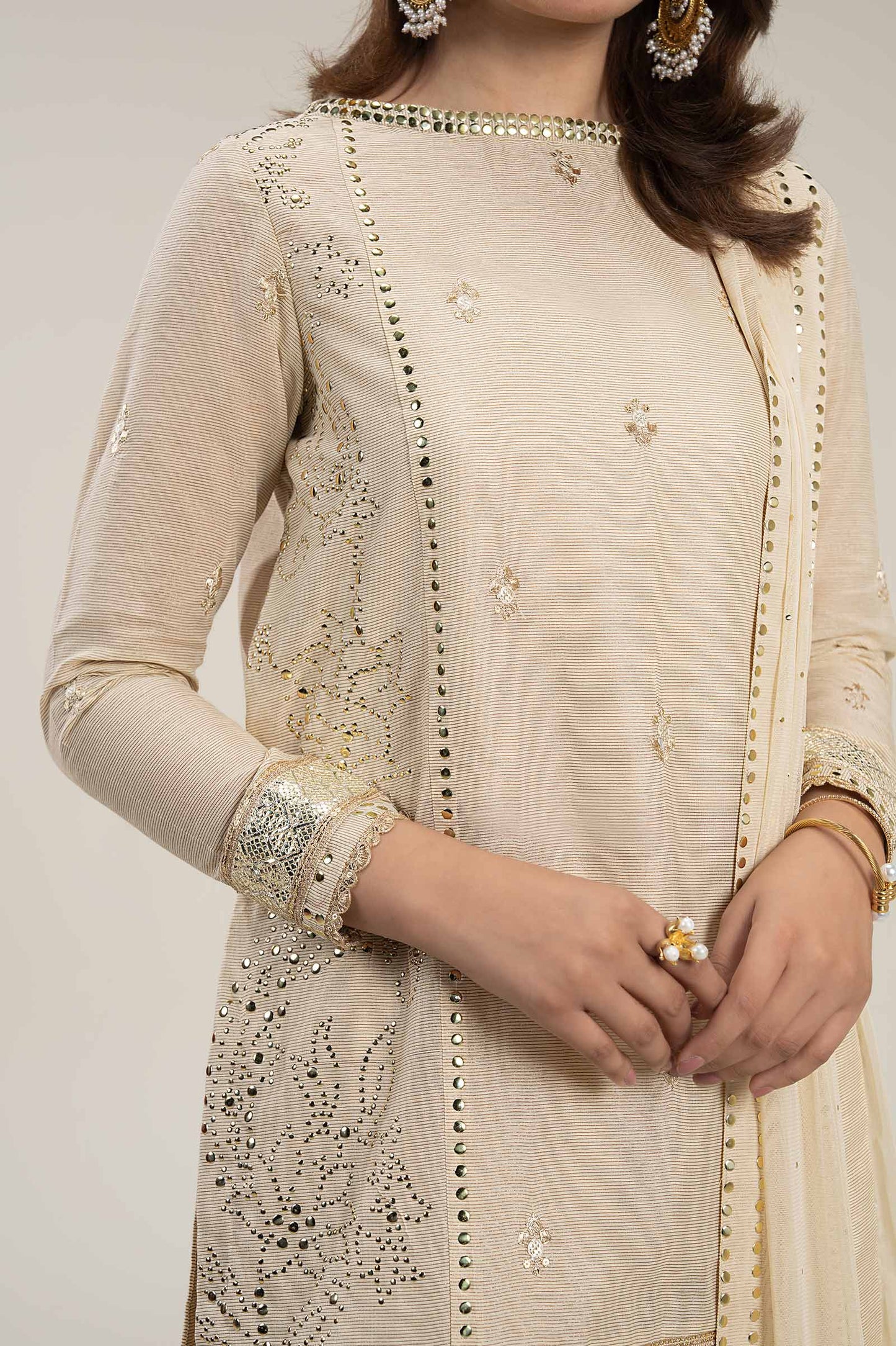 3 Pc Embellished Lurex Pinstripe Suit