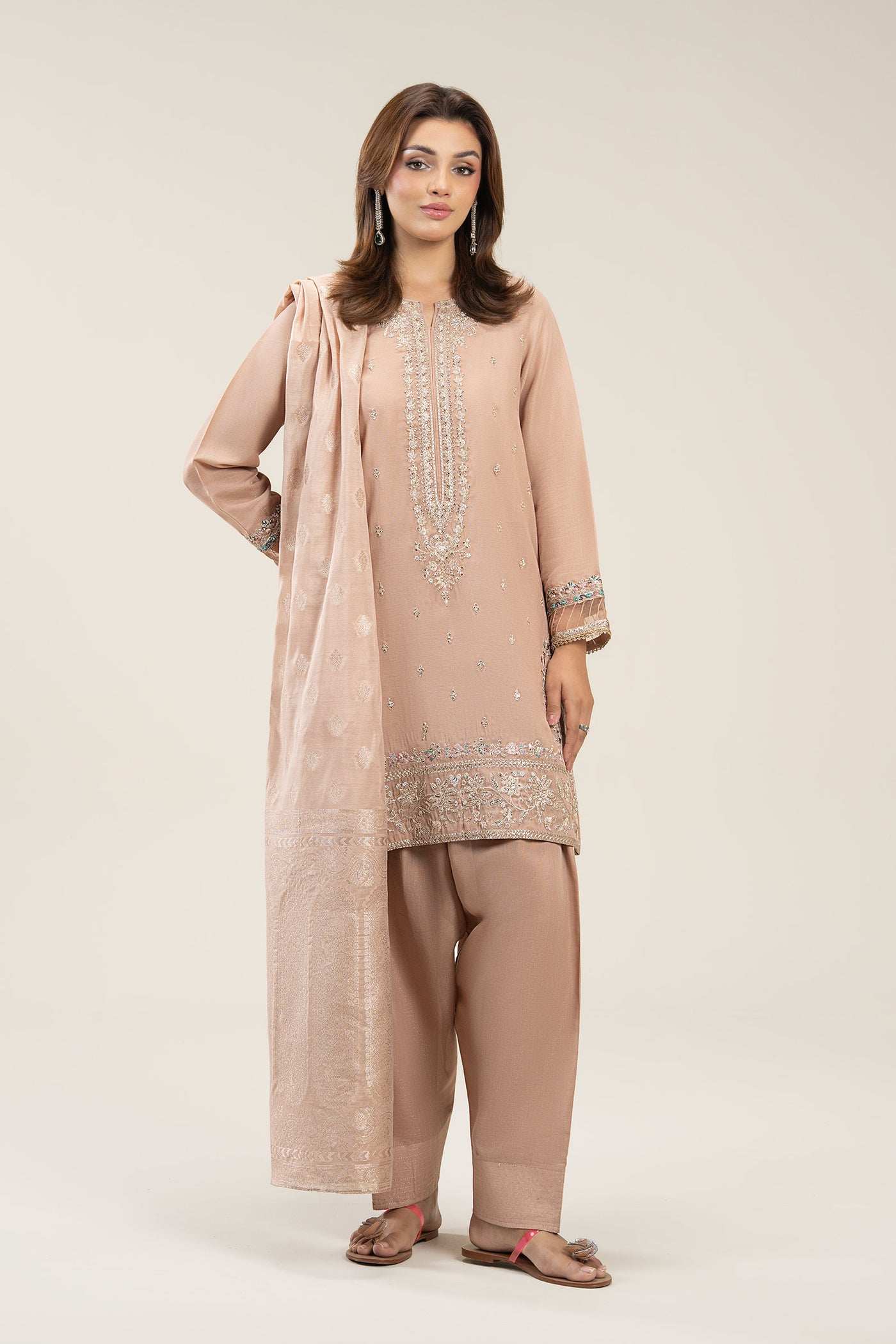 3 Pc Embroidered Shimmer Silk Suit | MB-FS25-31