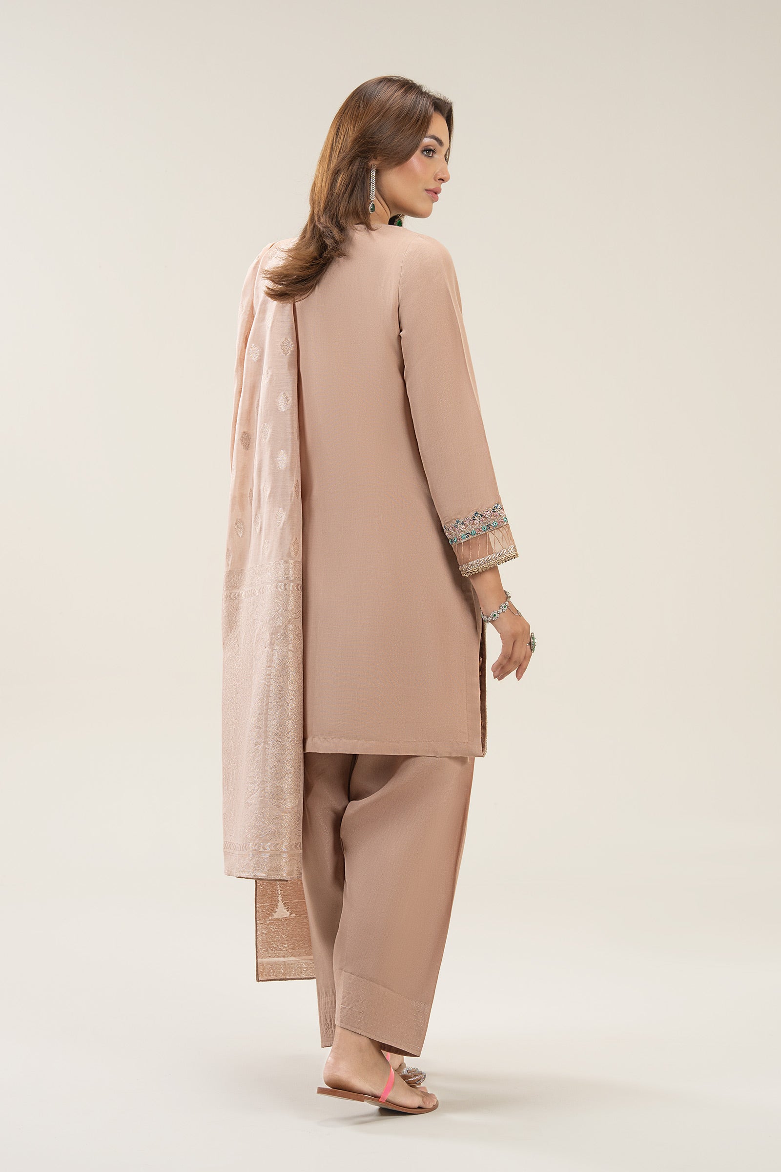3 Pc Embroidered Shimmer Silk Suit