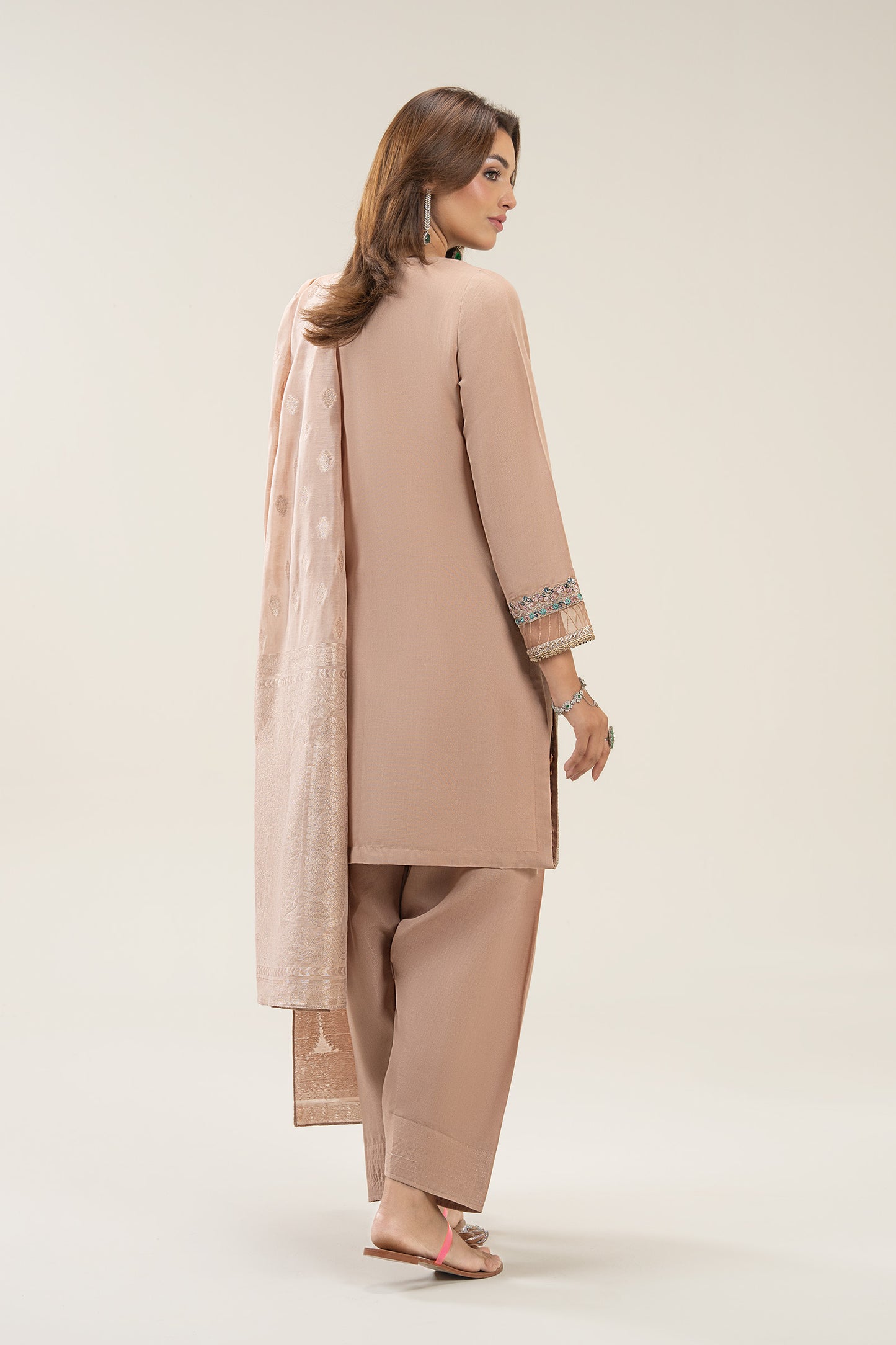 3 Pc Embroidered Shimmer Silk Suit