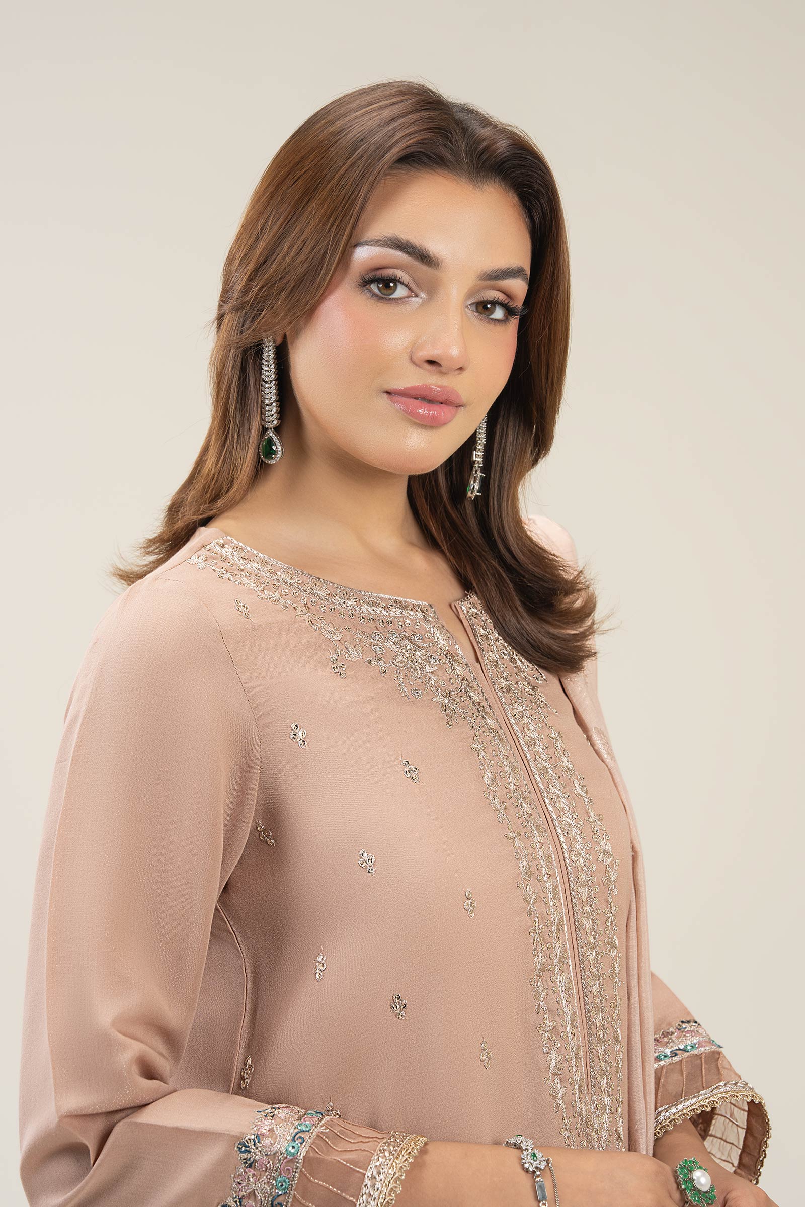 3 Pc Embroidered Shimmer Silk Suit