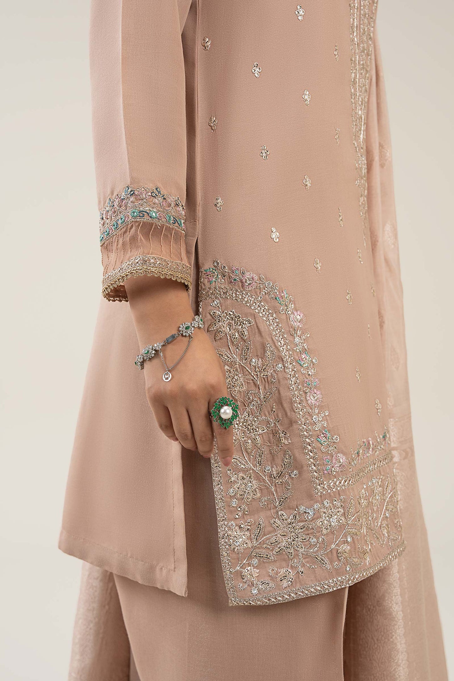 3 Pc Embroidered Shimmer Silk Suit