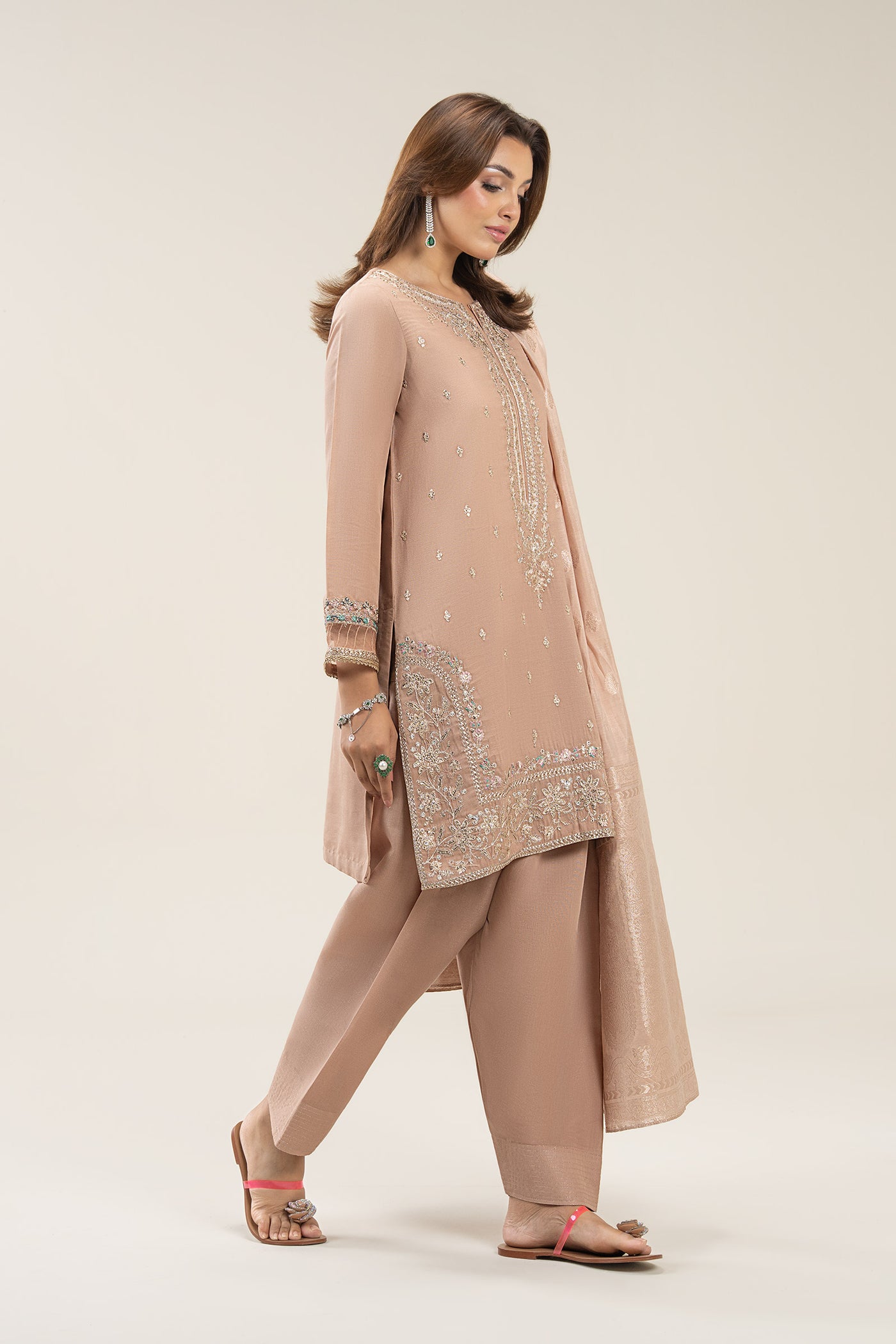 3 Pc Embroidered Shimmer Silk Suit | MB-FS25-31