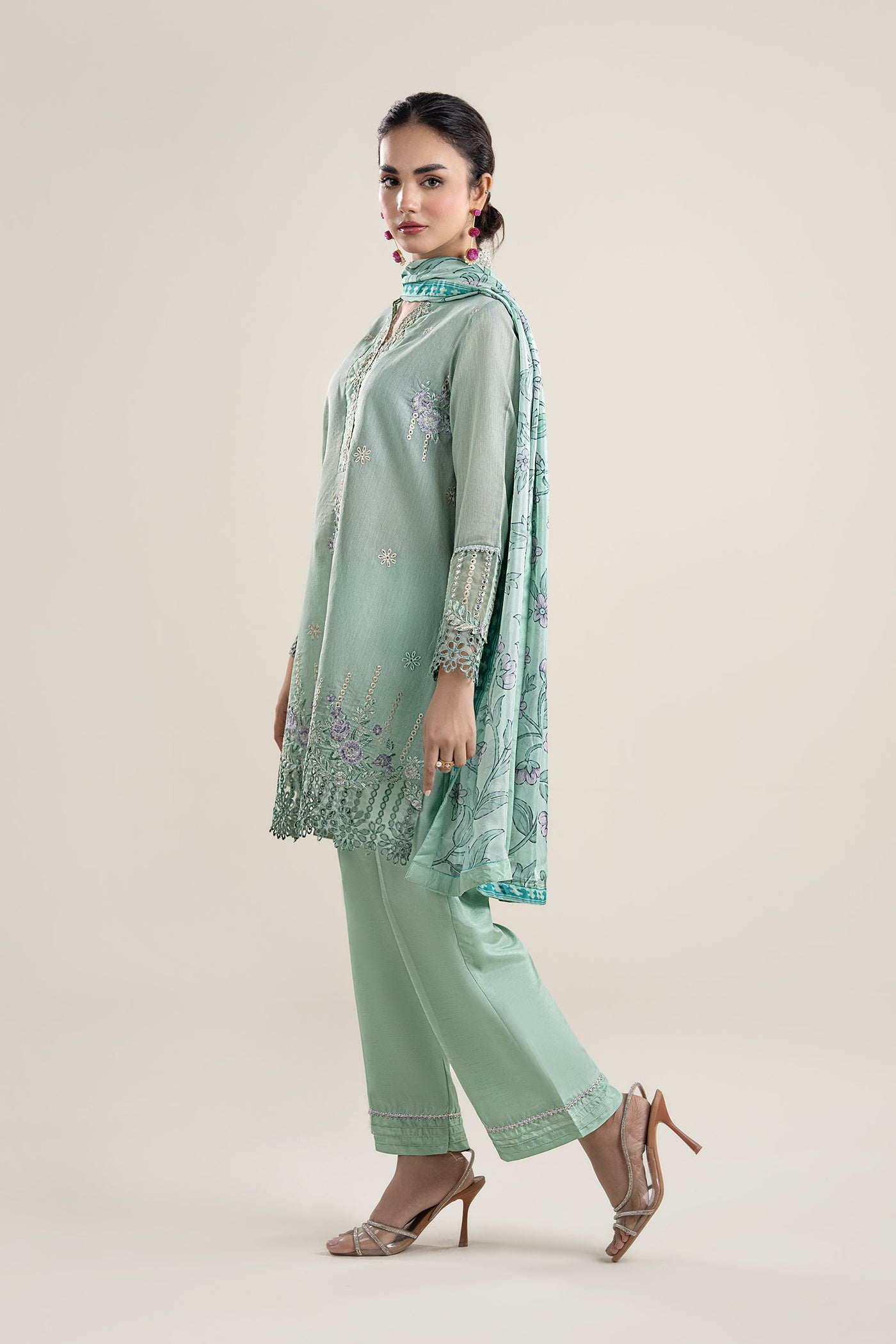 3 Pc Embroidered Lurex Pinstripe Suit