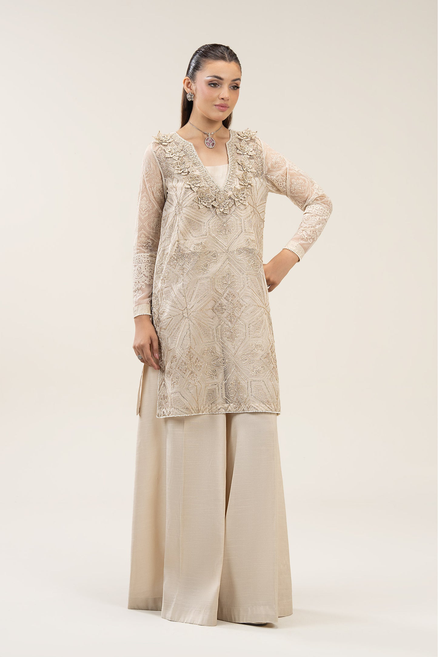 2 Pc Embroidered Organza Suit