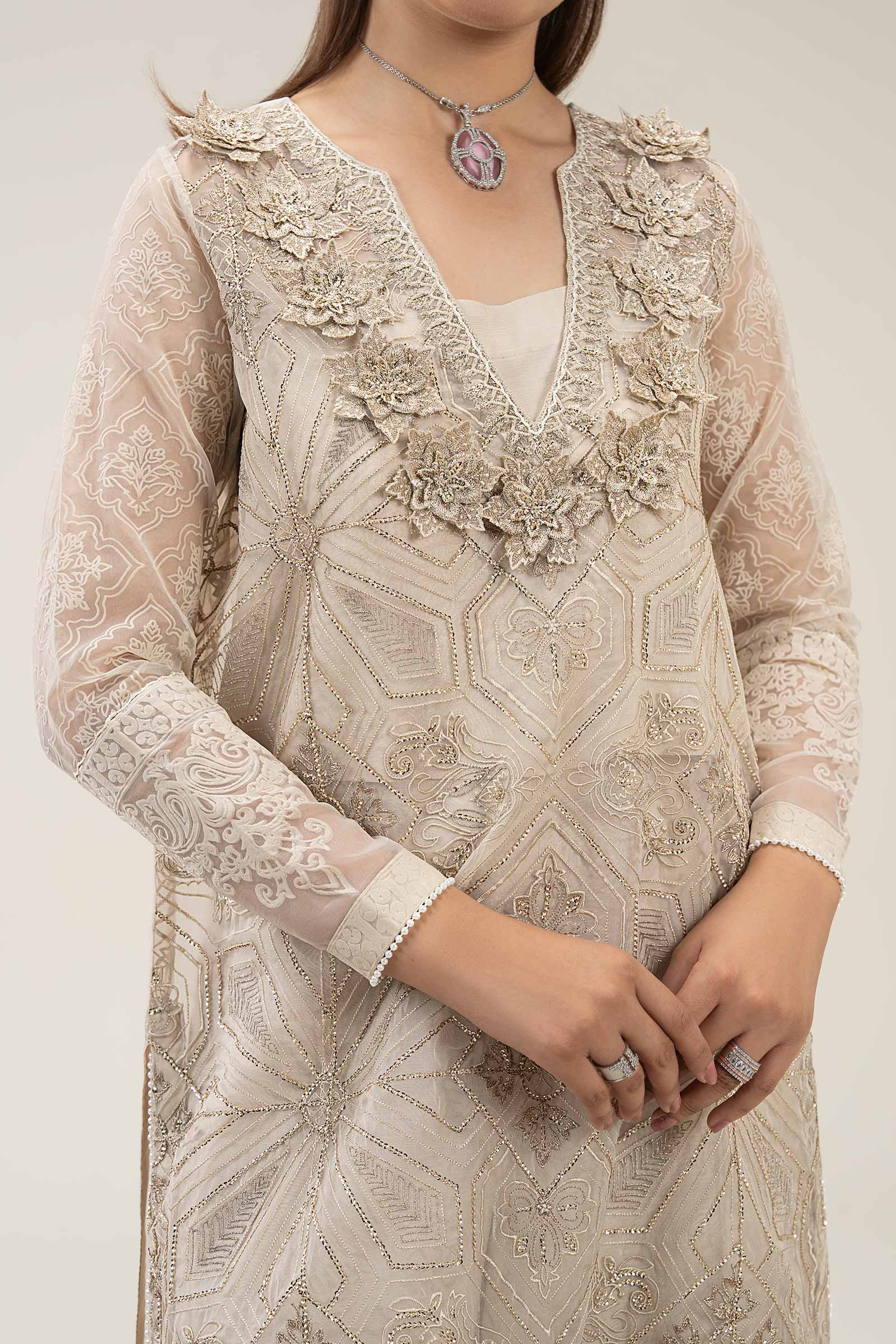 2 Pc Embroidered Organza Suit