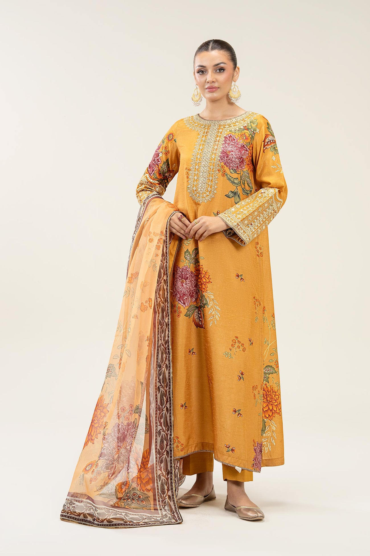 2 Pc Embroidered Bamberg Raw Silk Suit