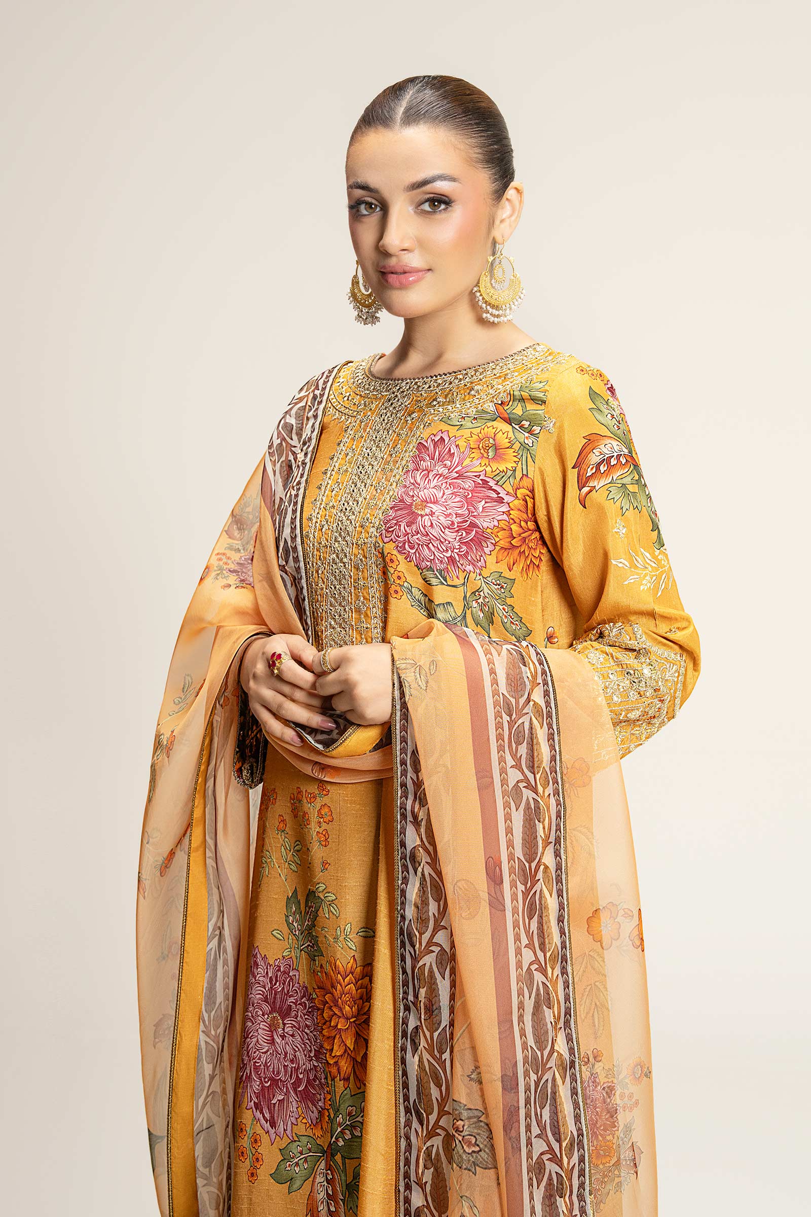 2 Pc Embroidered Bamberg Raw Silk Suit