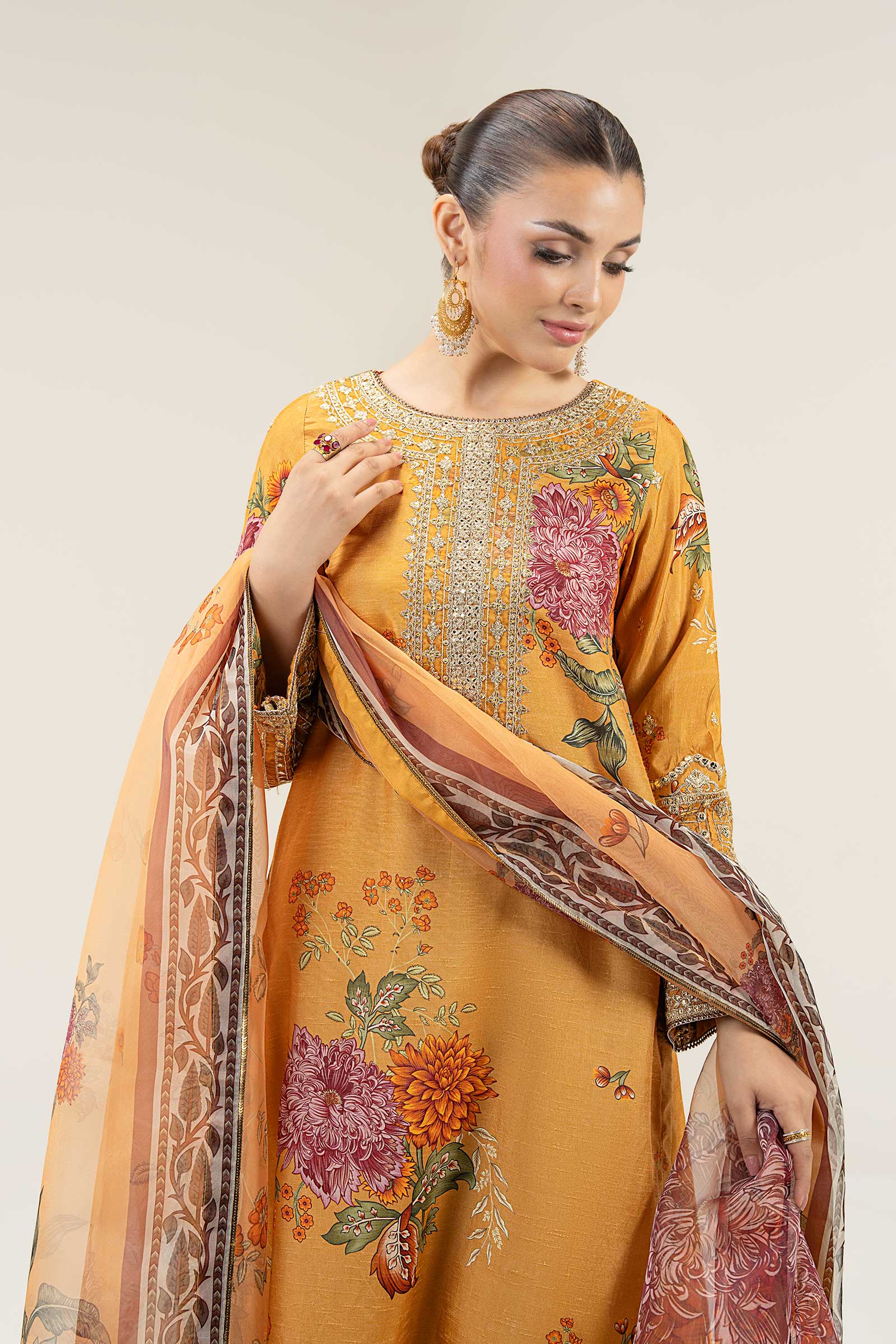 2 Pc Embroidered Bamberg Raw Silk Suit
