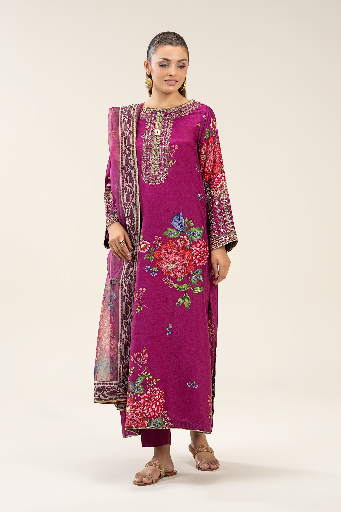 2 Pc Embroidered Bamberg Raw Silk Suit