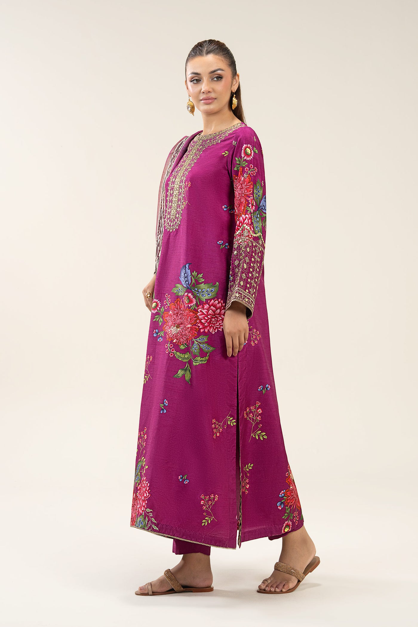 2 Pc Embroidered Bamberg Raw Silk Suit
