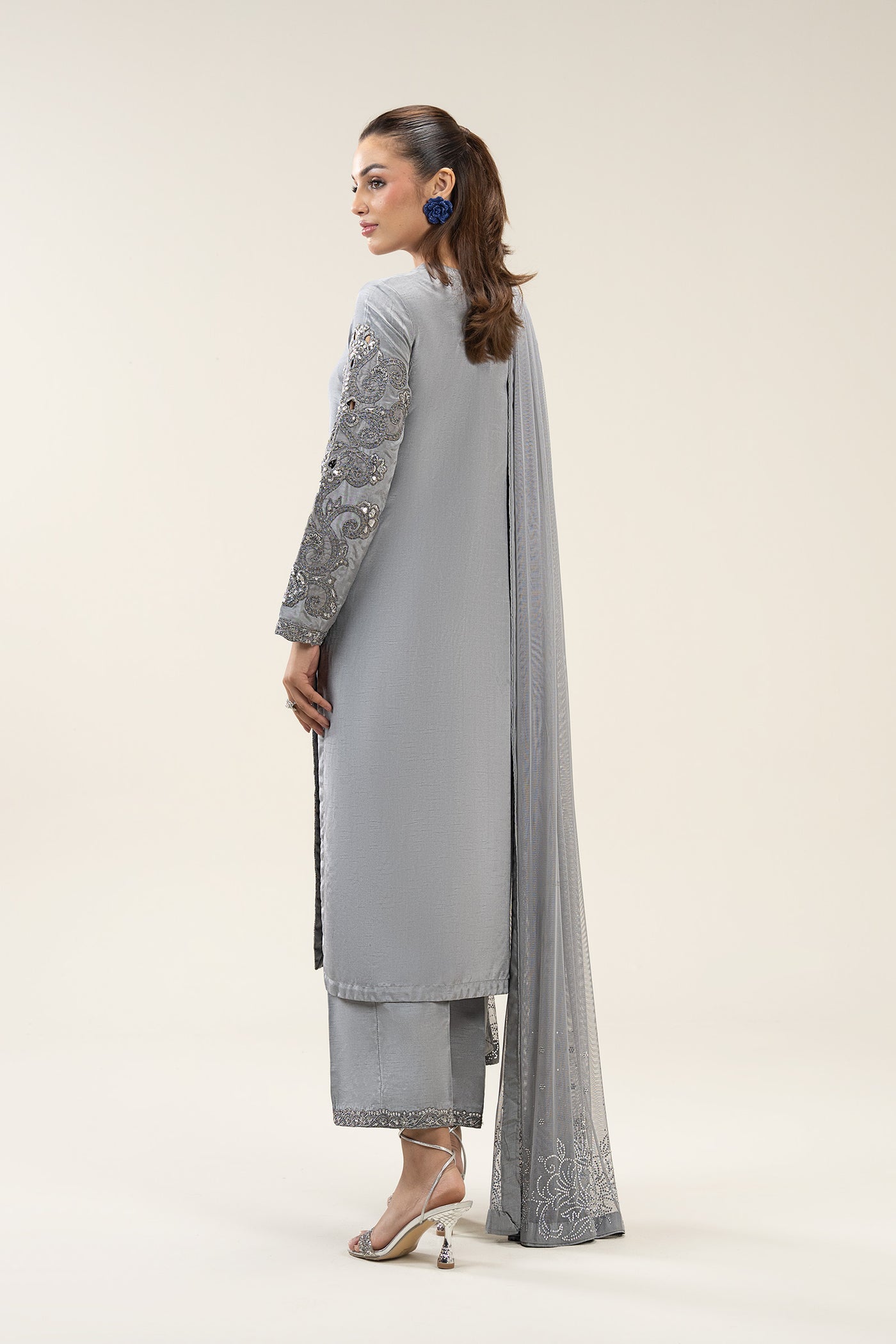 3 Pc Embroidered Bamberg Raw Silk Suit