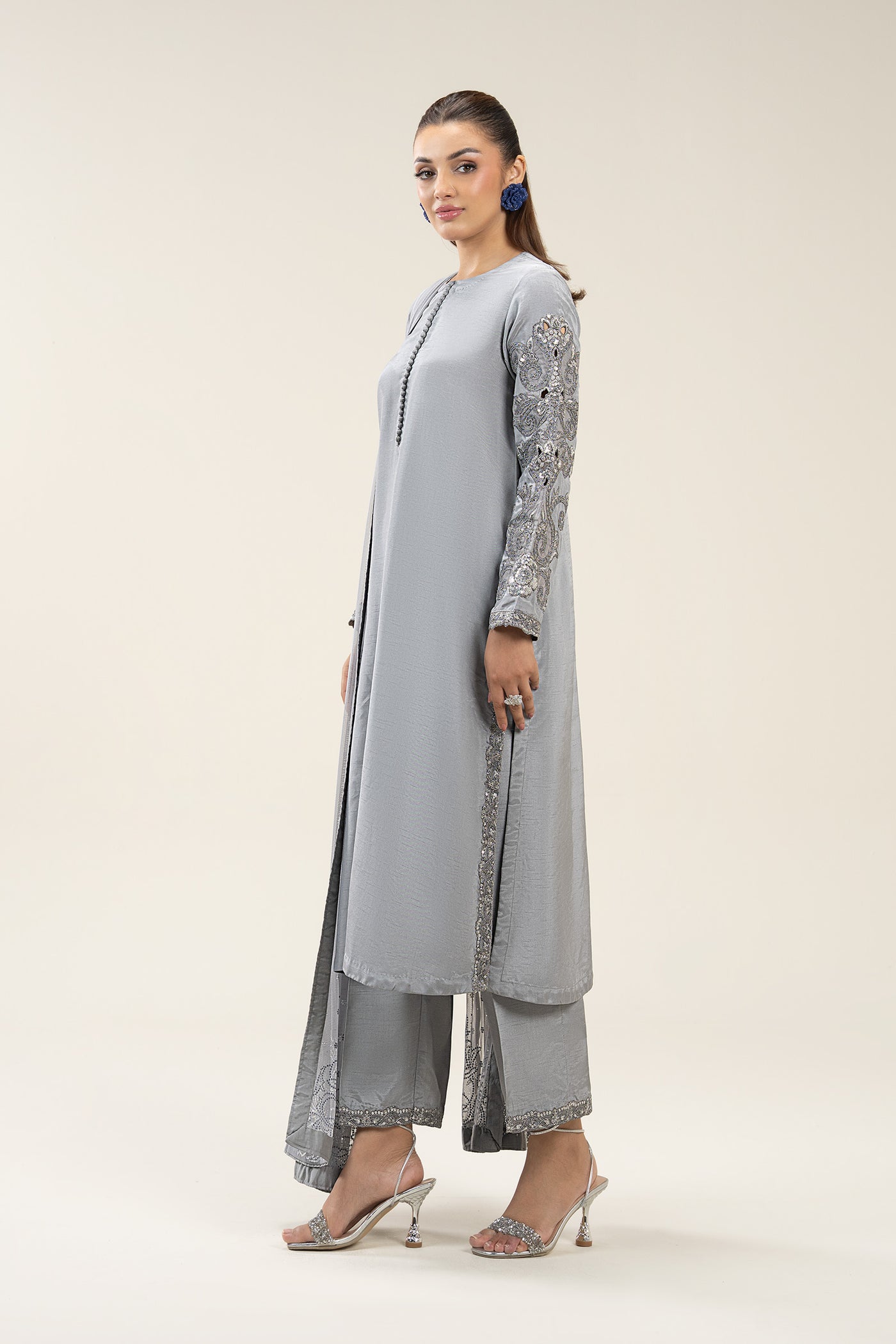 3 Pc Embroidered Bamberg Raw Silk Suit