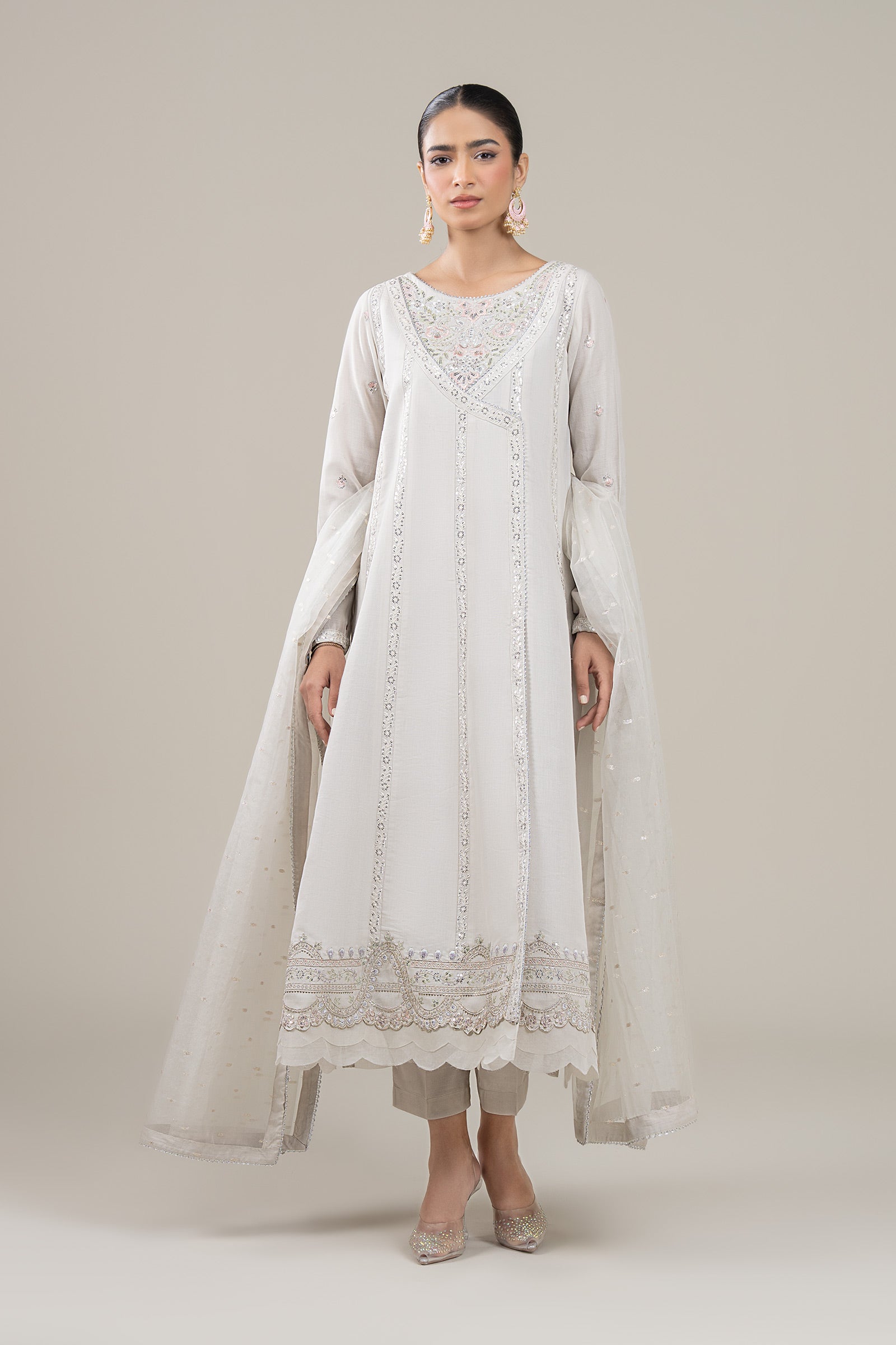 3 Pc Embroidered Shimmer Silk Suit