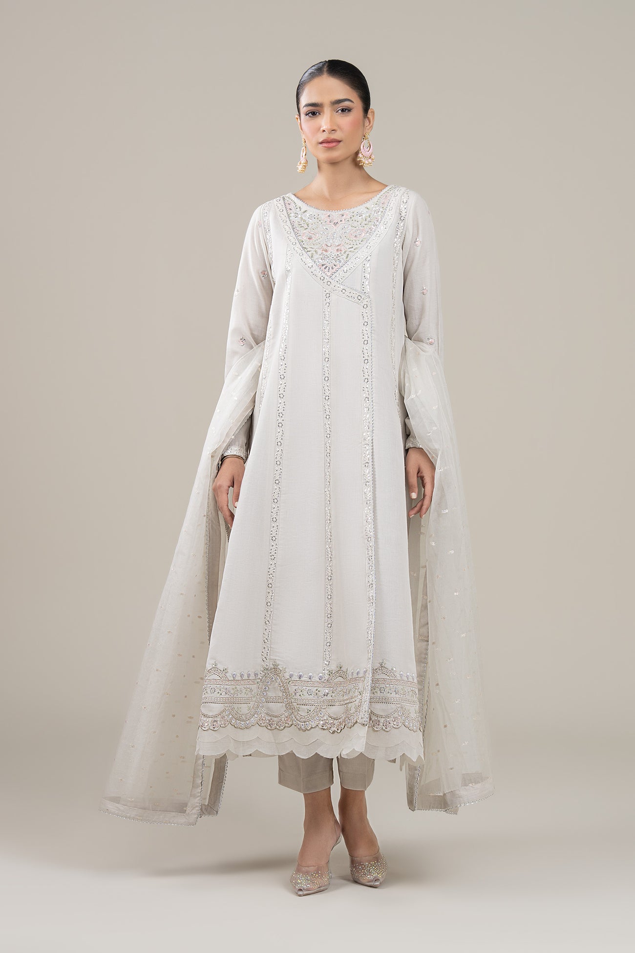 3 Pc Embroidered Shimmer Silk Suit