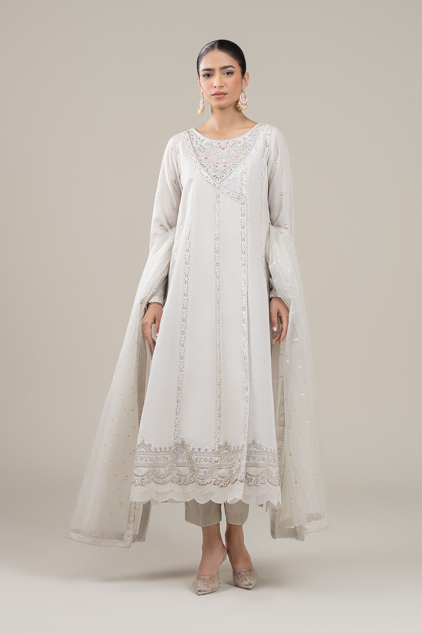 3 Pc Embroidered Shimmer Silk Suit