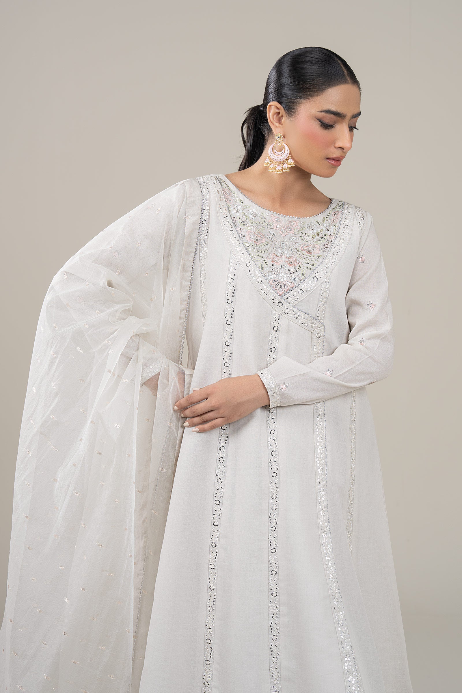 3 Pc Embroidered Shimmer Silk Suit