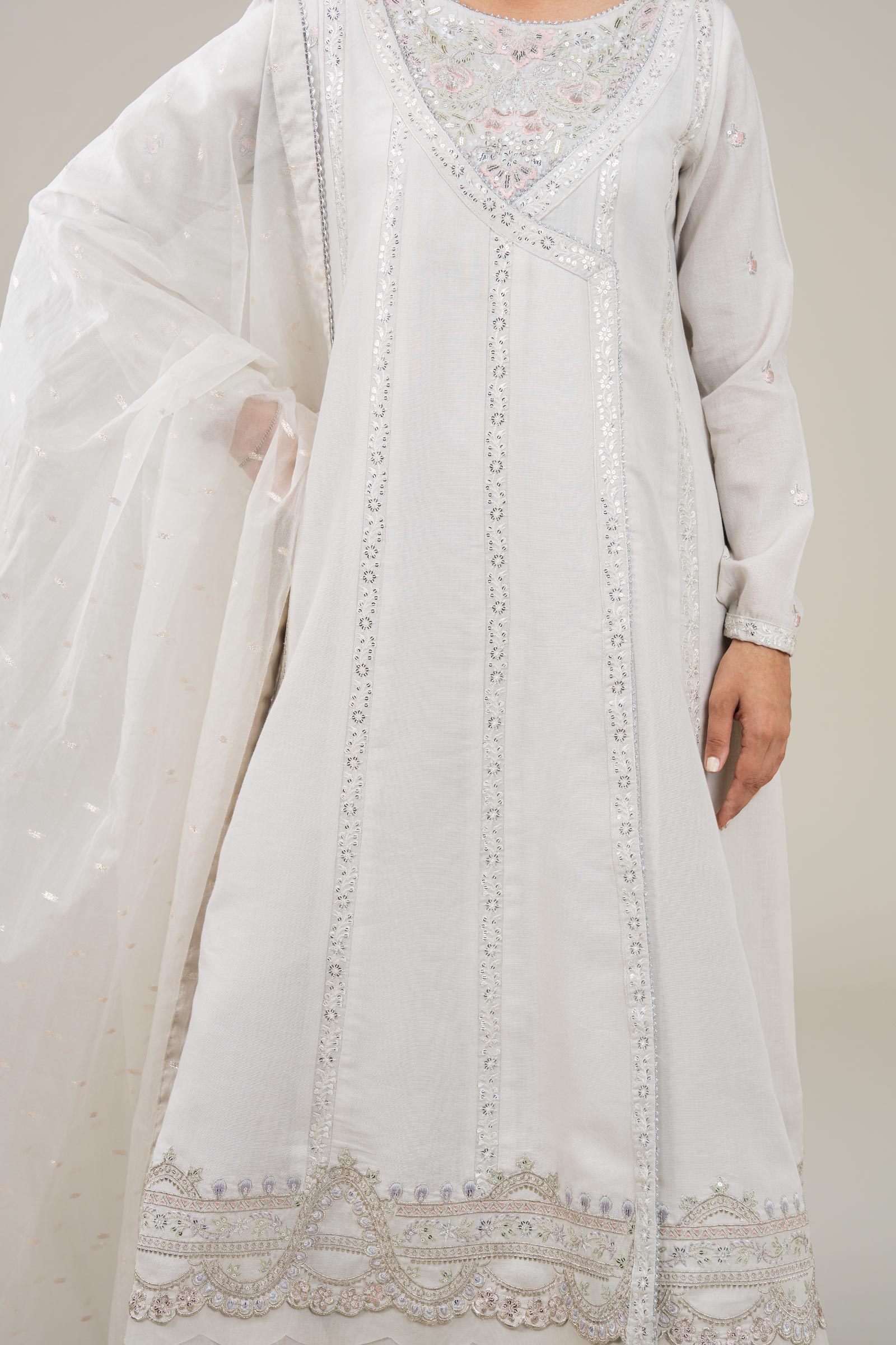 3 Pc Embroidered Shimmer Silk Suit