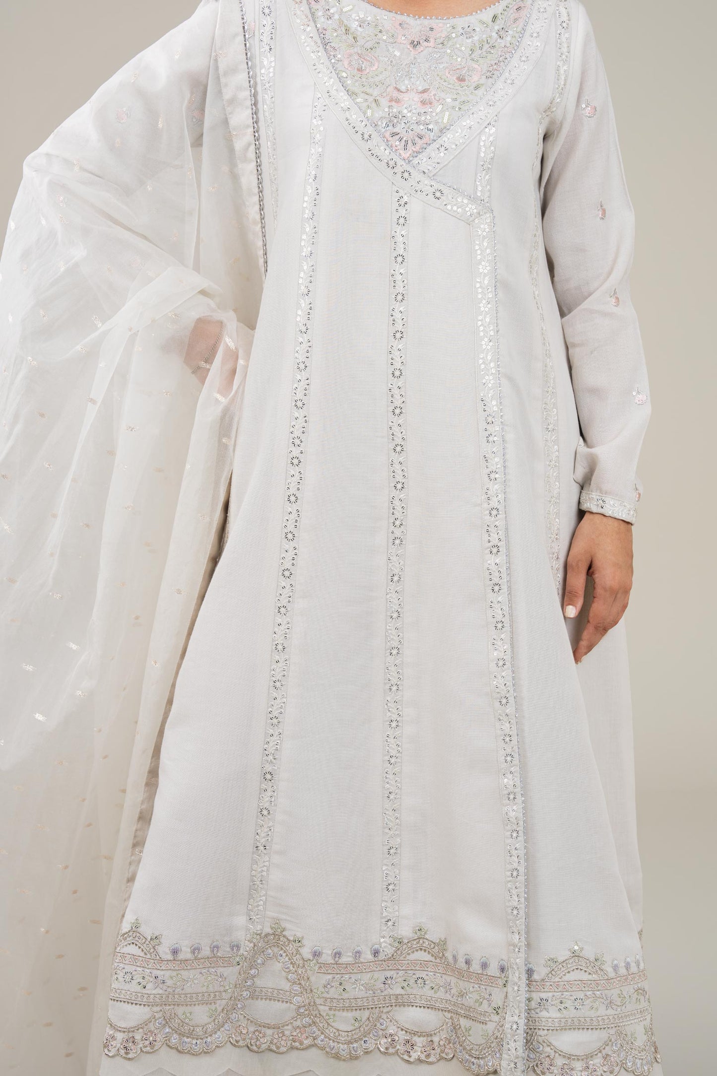 3 Pc Embroidered Shimmer Silk Suit