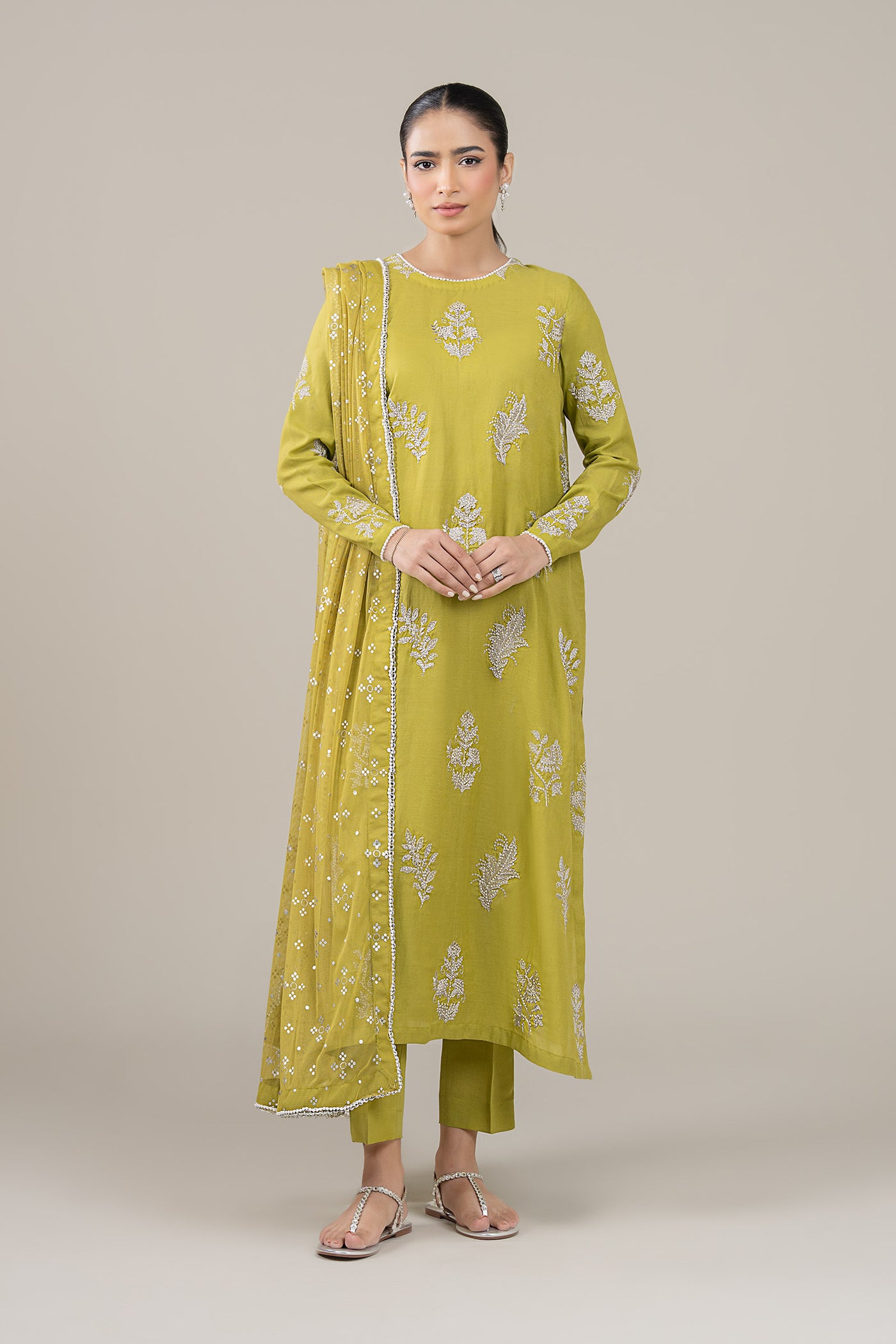 3 Pc Embroidered Shimmer Silk Suit