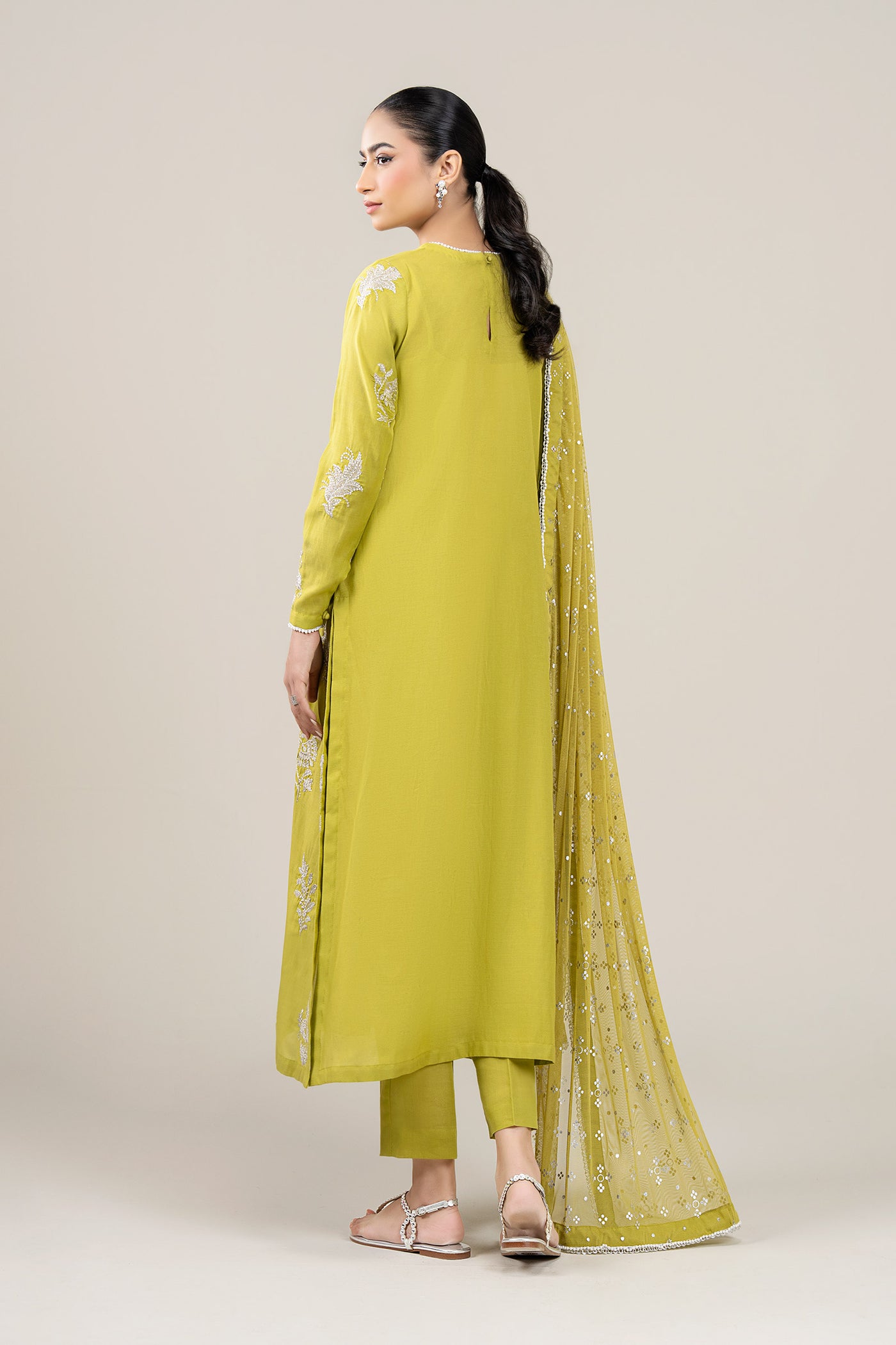 3 Pc Embroidered Shimmer Silk Suit
