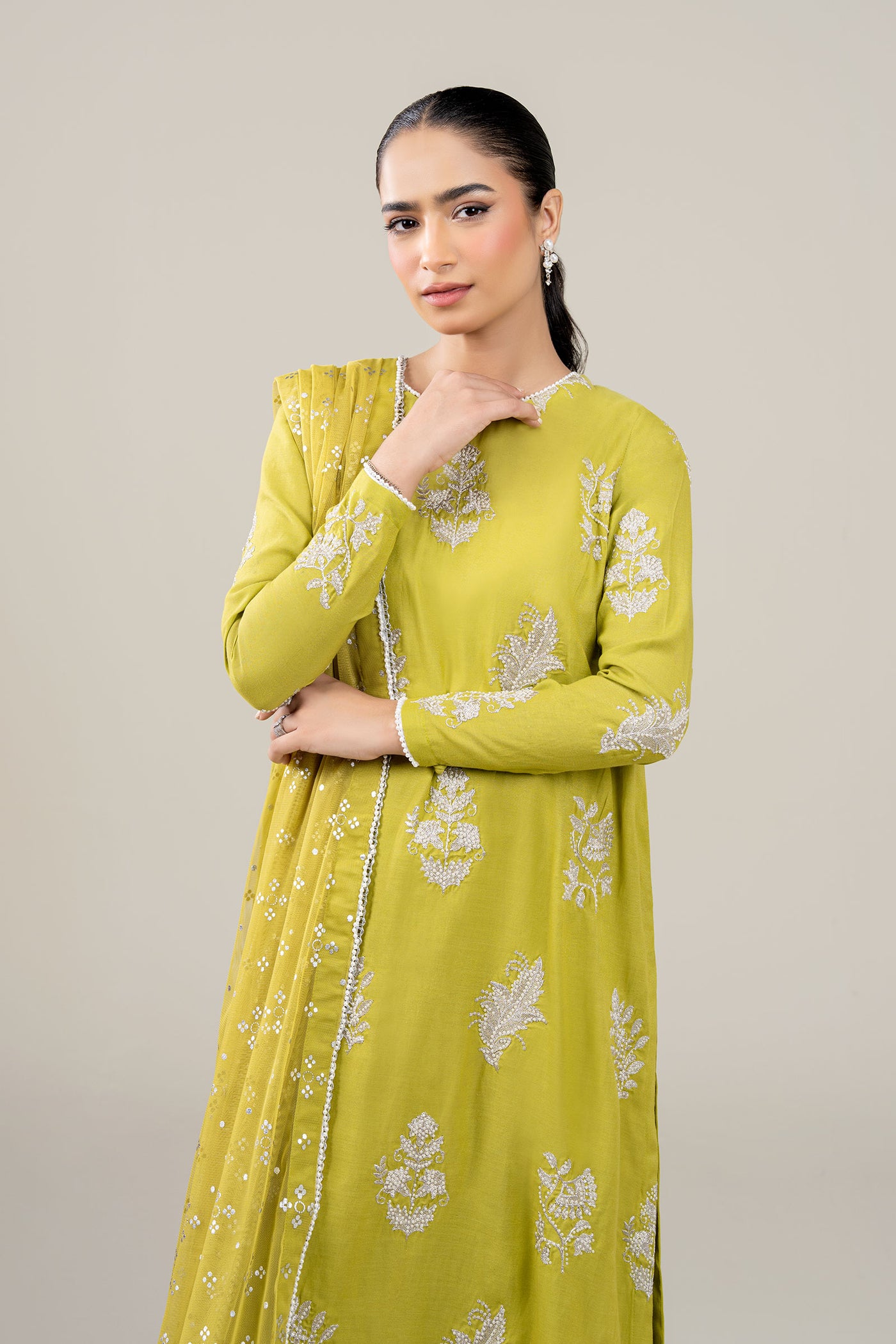 3 Pc Embroidered Shimmer Silk Suit