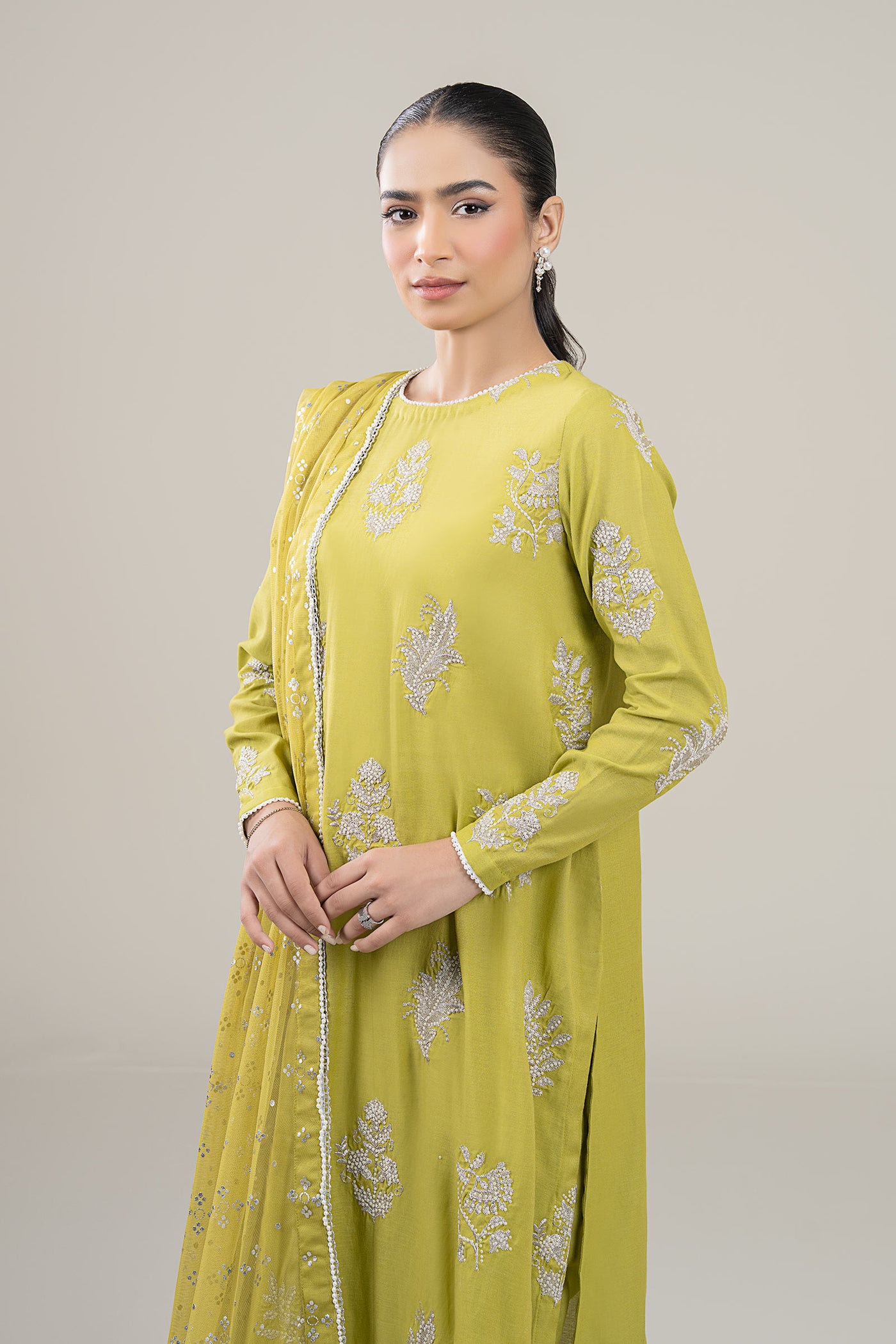 3 Pc Embroidered Shimmer Silk Suit