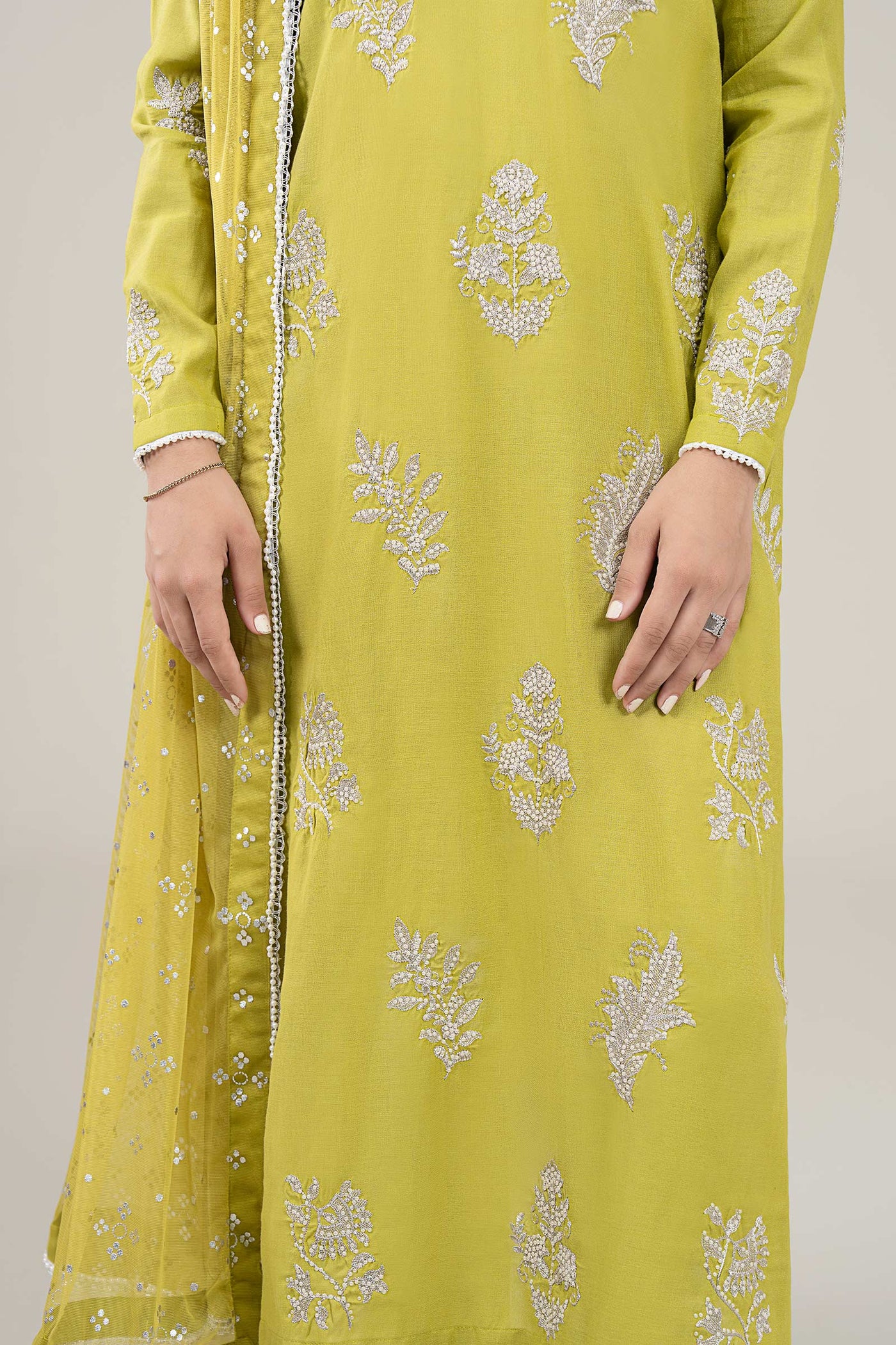 3 Pc Embroidered Shimmer Silk Suit
