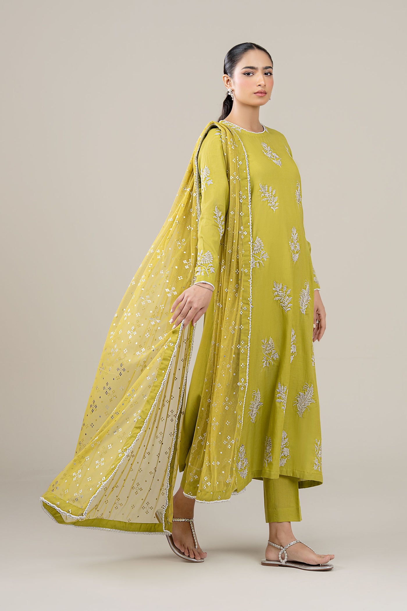 3 Pc Embroidered Shimmer Silk Suit