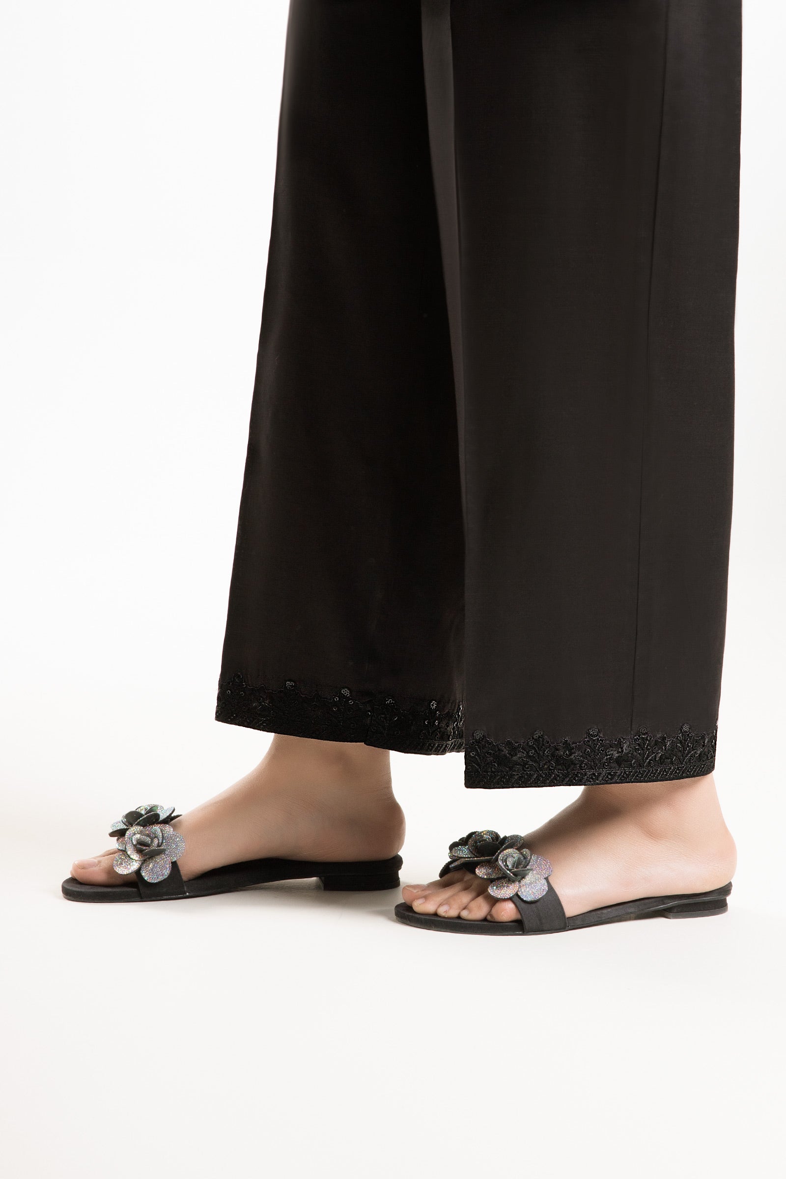 Embroidered Raw Silk Trouser