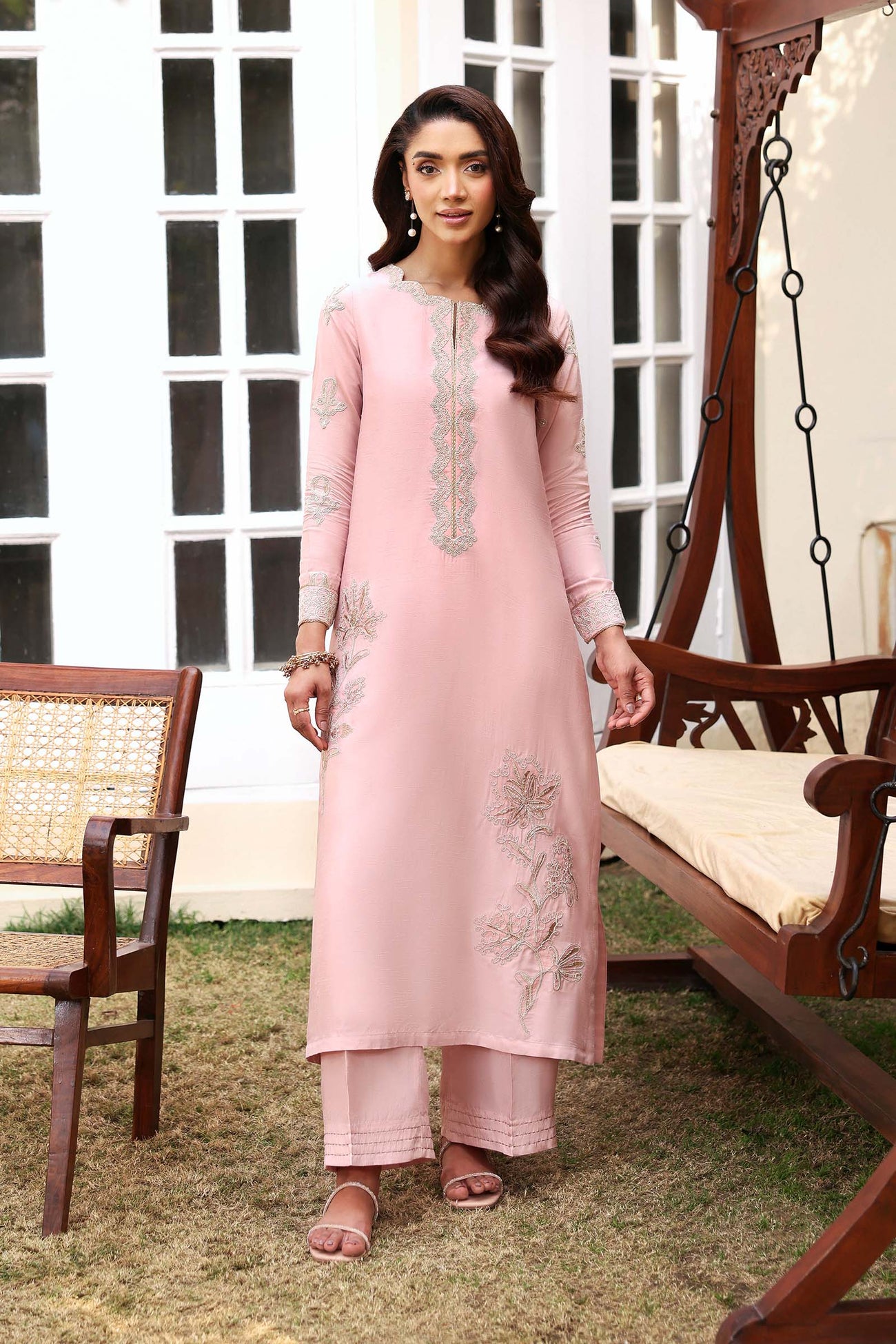 2 Pc Embroidered Raw Silk Suit