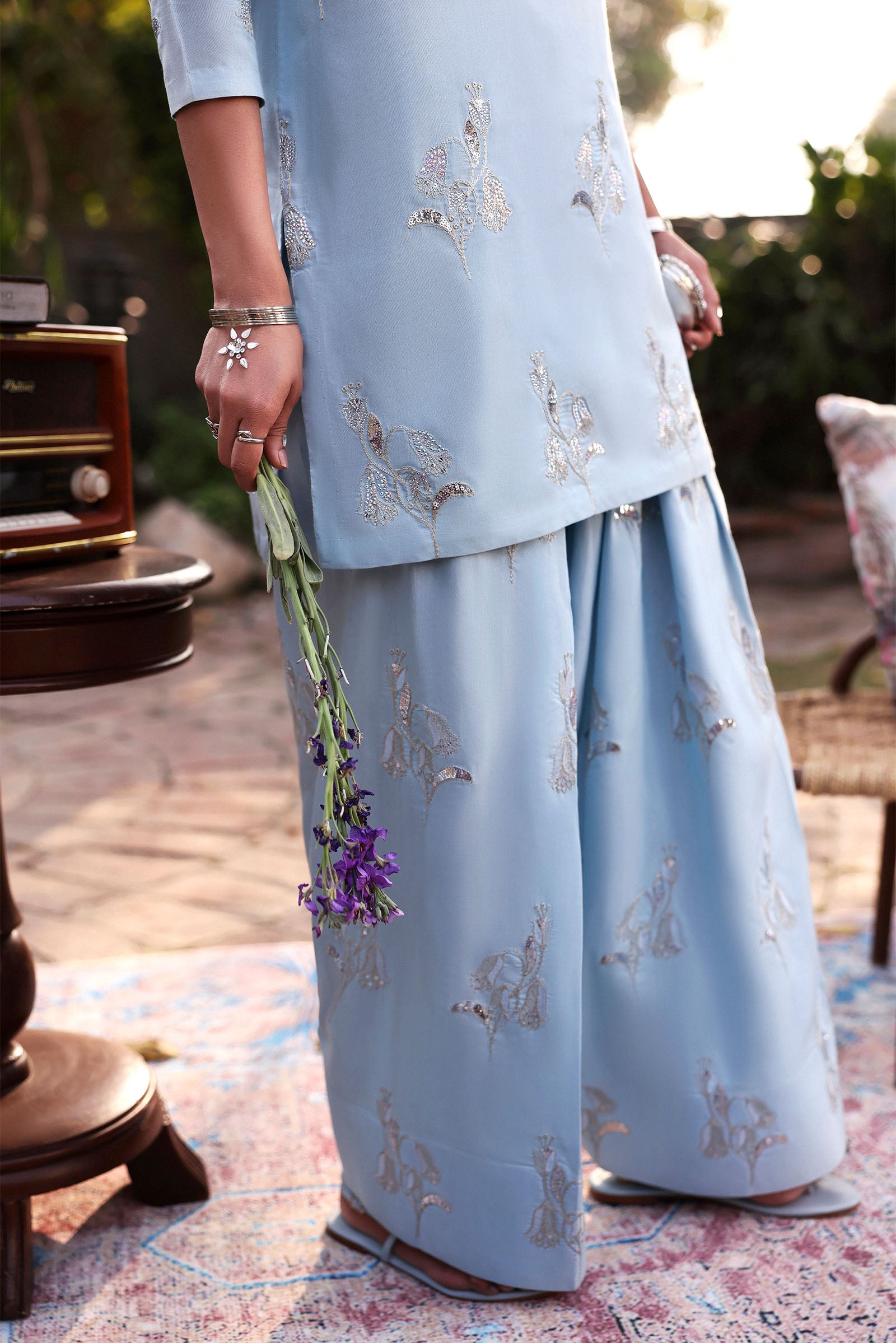 2 Pc Embroidered Yarn Dyed Cotton Silk Suit