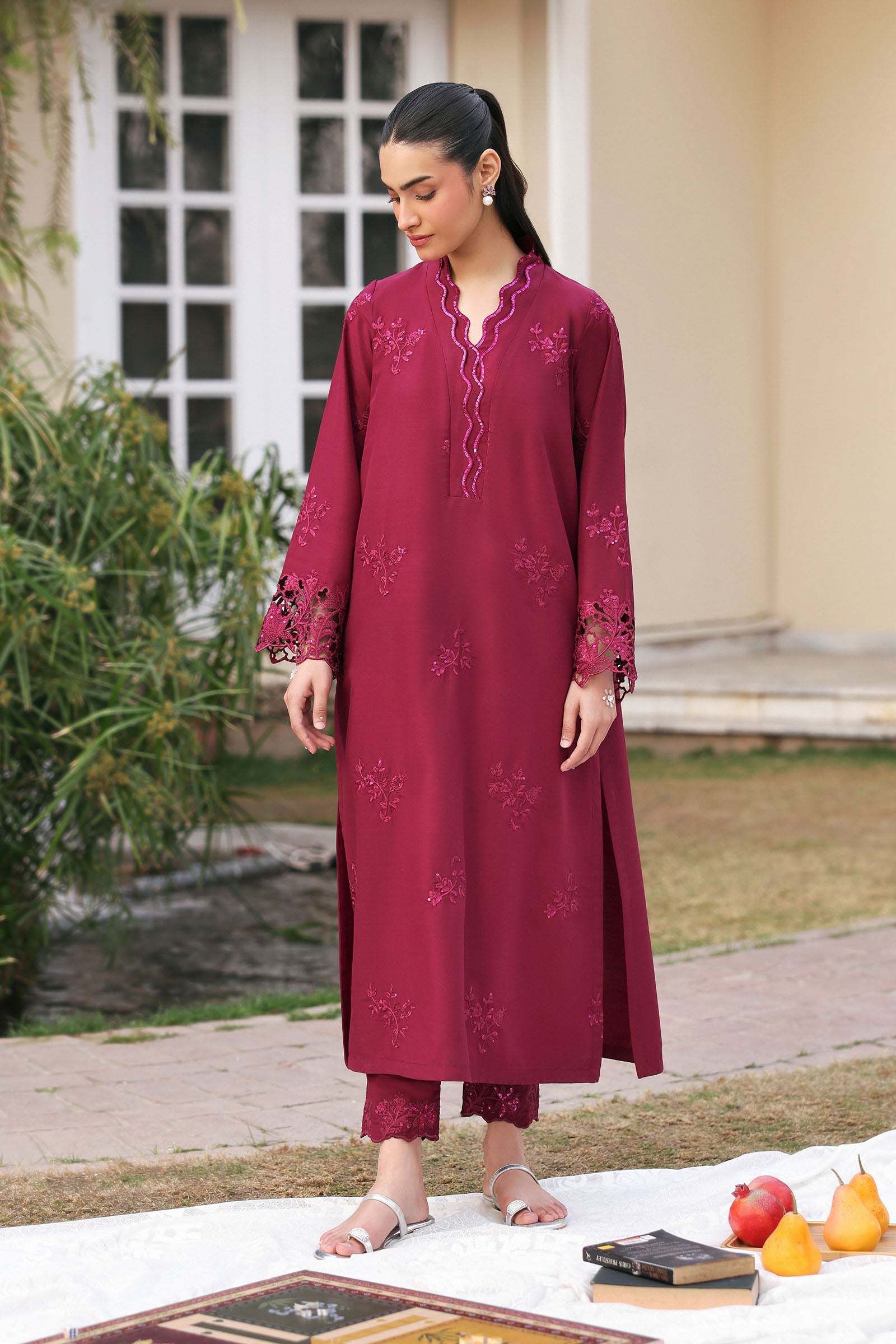 2 Pc Embroidered Bamberg Raw Silk Suit