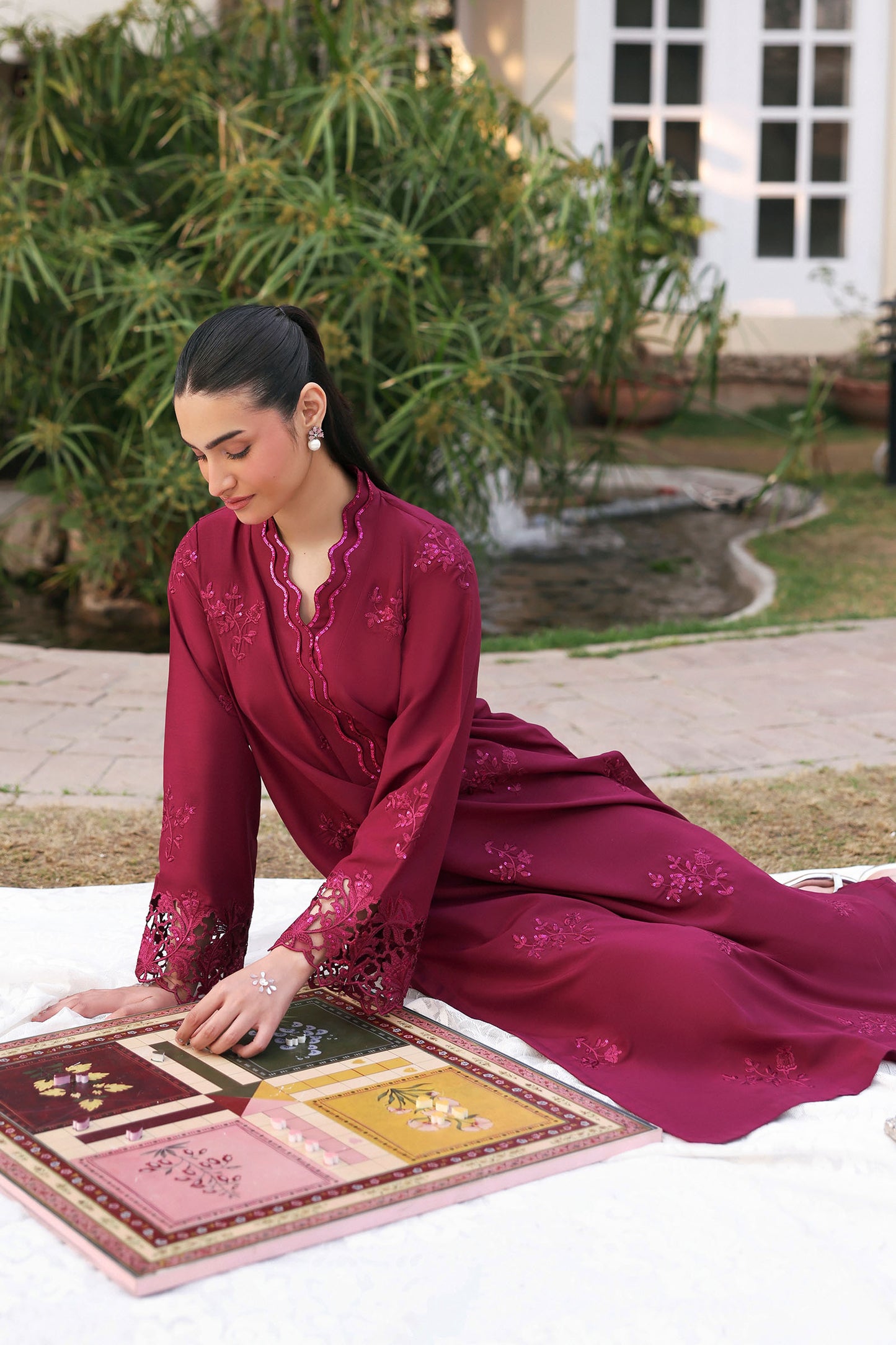 2 Pc Embroidered Bamberg Raw Silk Suit