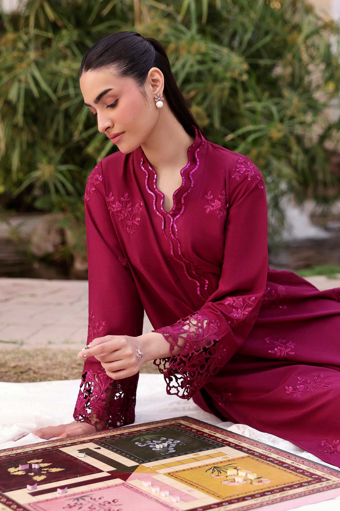 2 Pc Embroidered Bamberg Raw Silk Suit