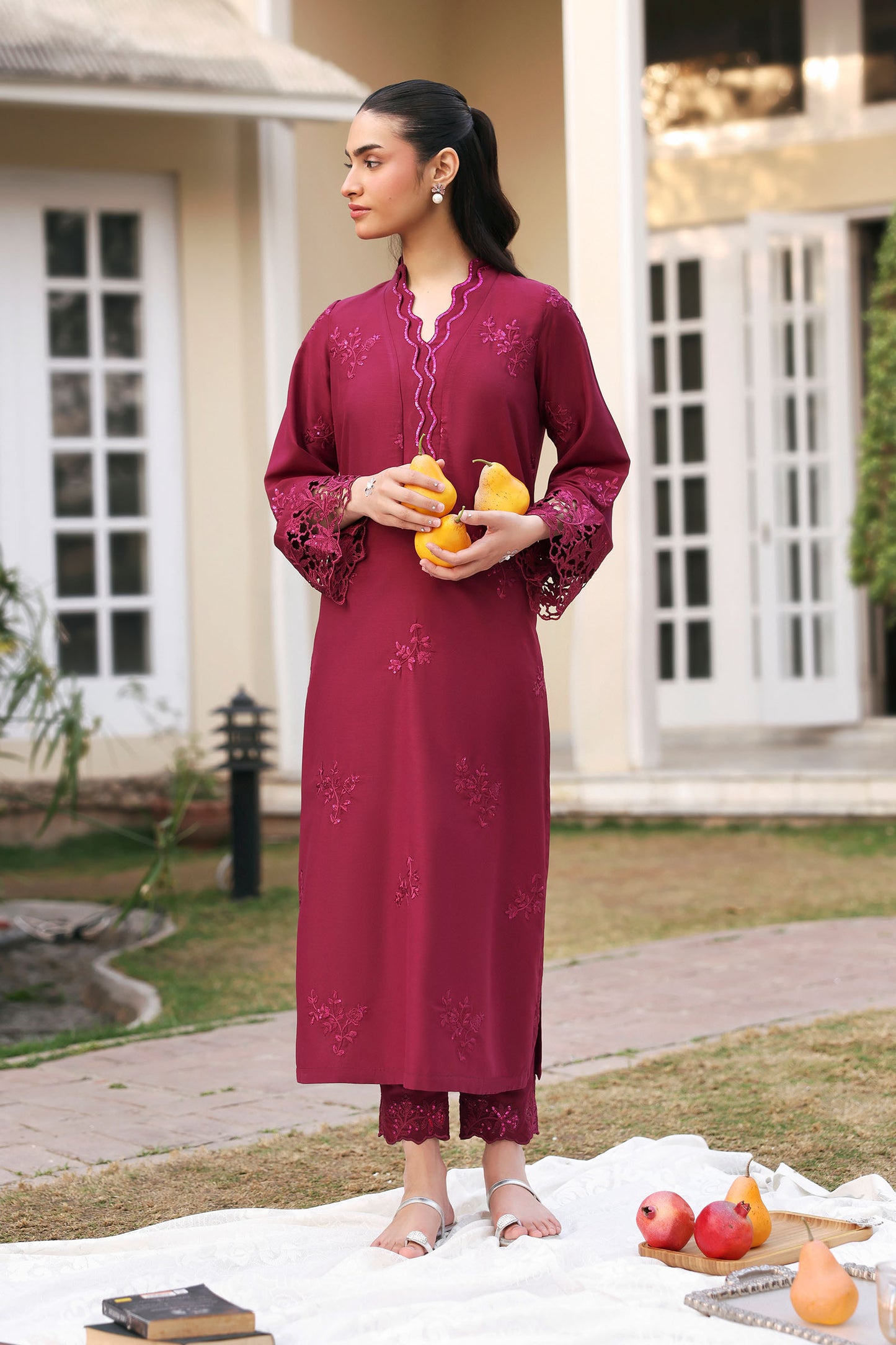 2 Pc Embroidered Bamberg Raw Silk Suit
