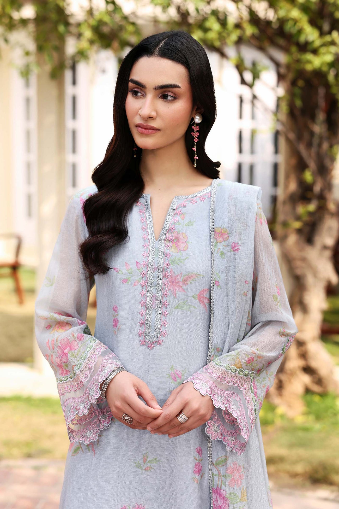 2 Pc Embroidered Cotton Net Suit