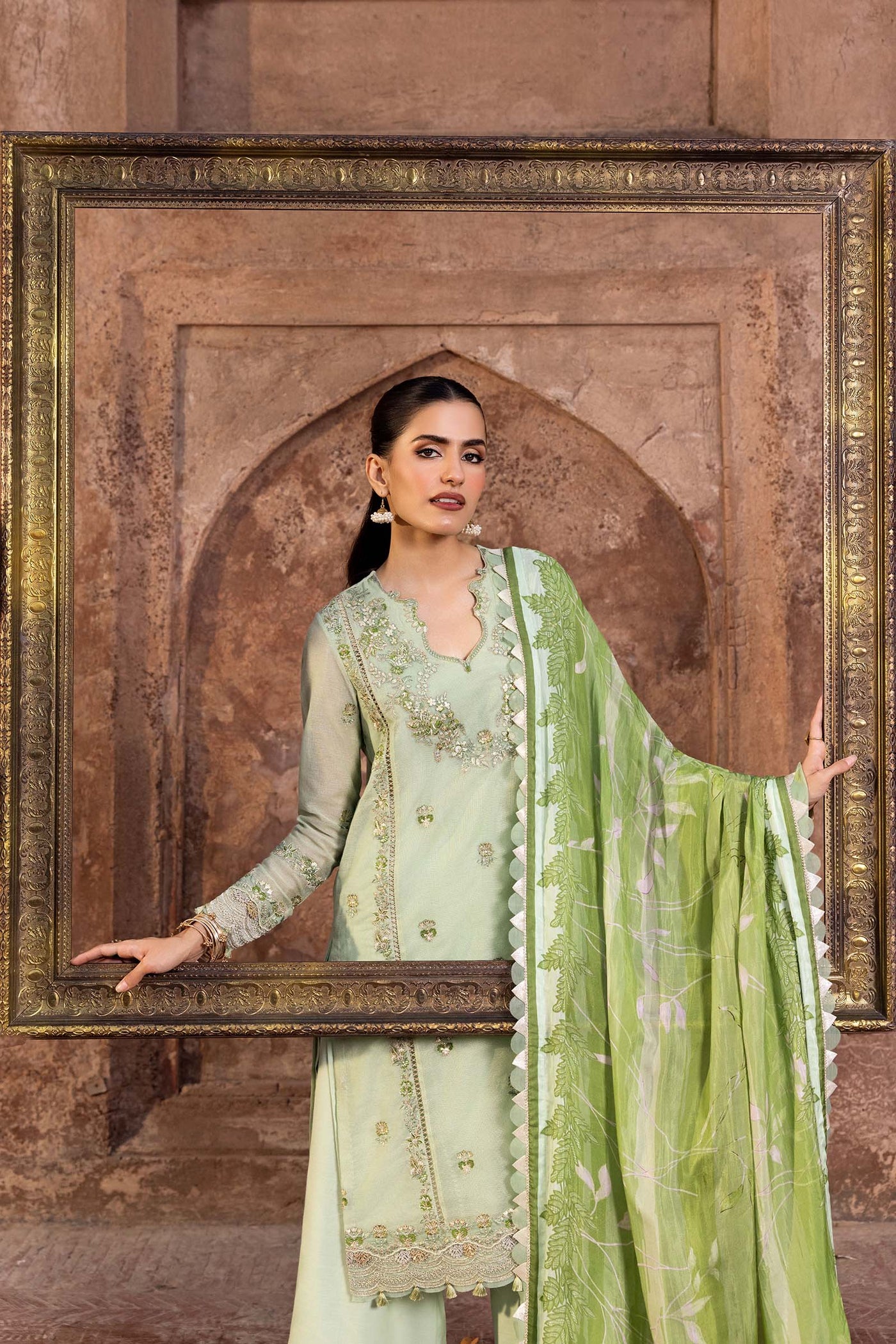 3 Pc Unstitched Embroidered Silk Cotton Net Suit