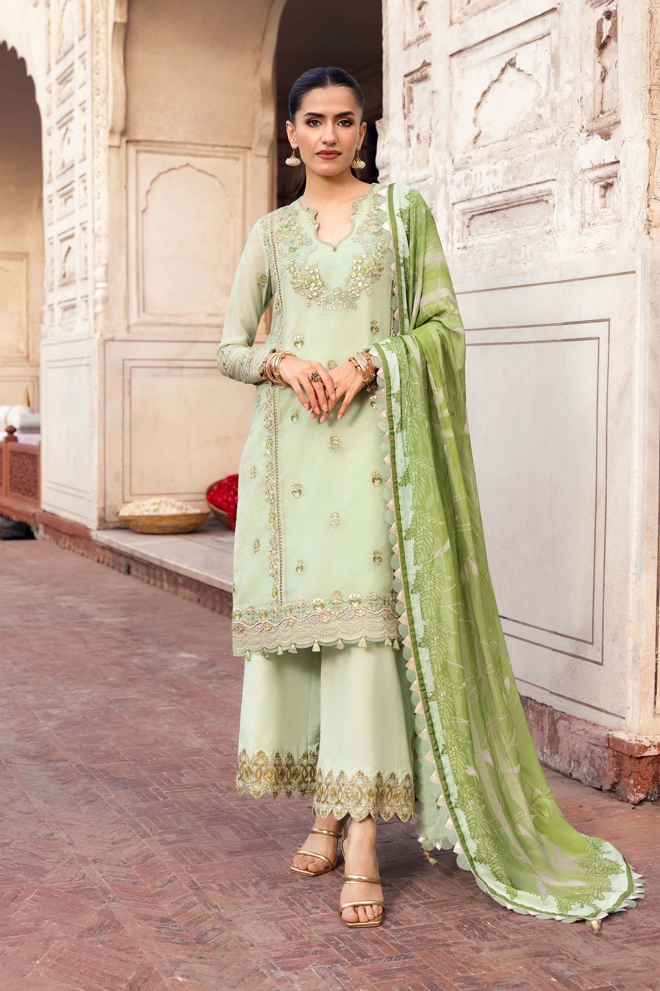 3 Pc Unstitched Embroidered Silk Cotton Net Suit