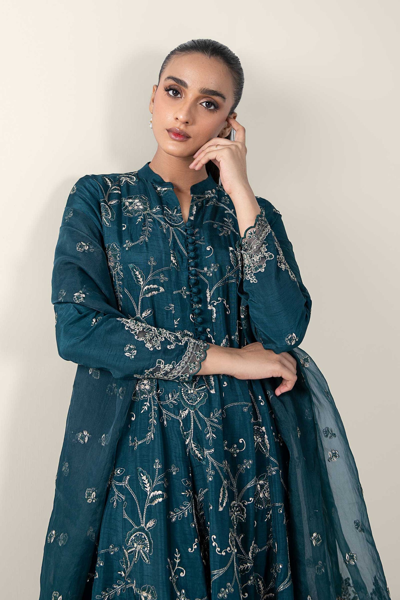 2 Pc Embroidered Raw Silk Suit