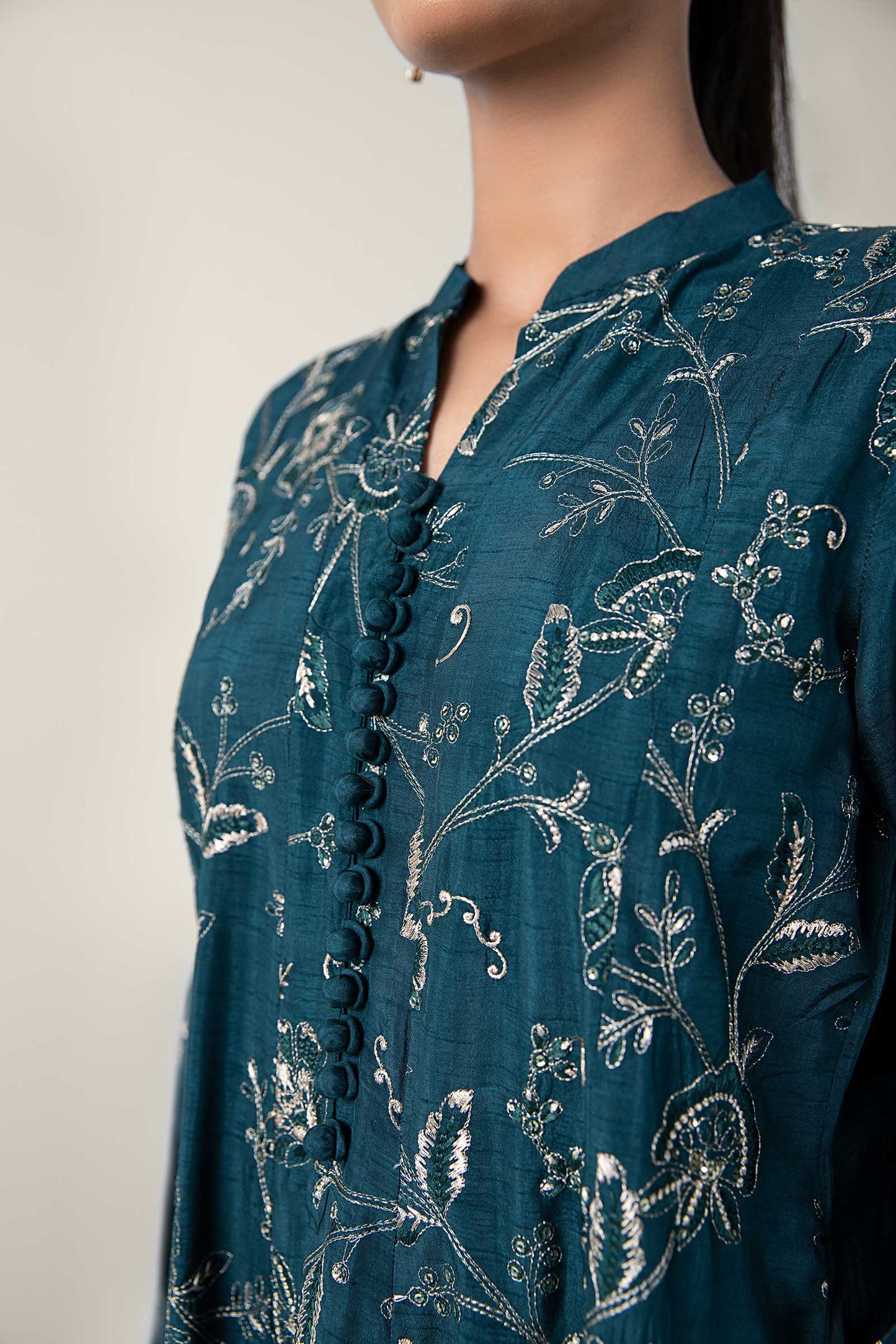 2 Pc Embroidered Raw Silk Suit