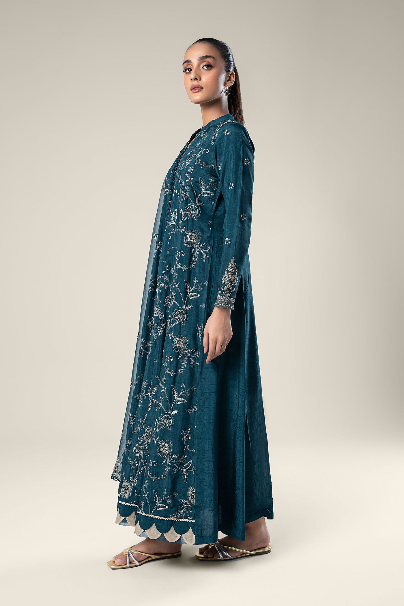 2 Pc Embroidered Raw Silk Suit