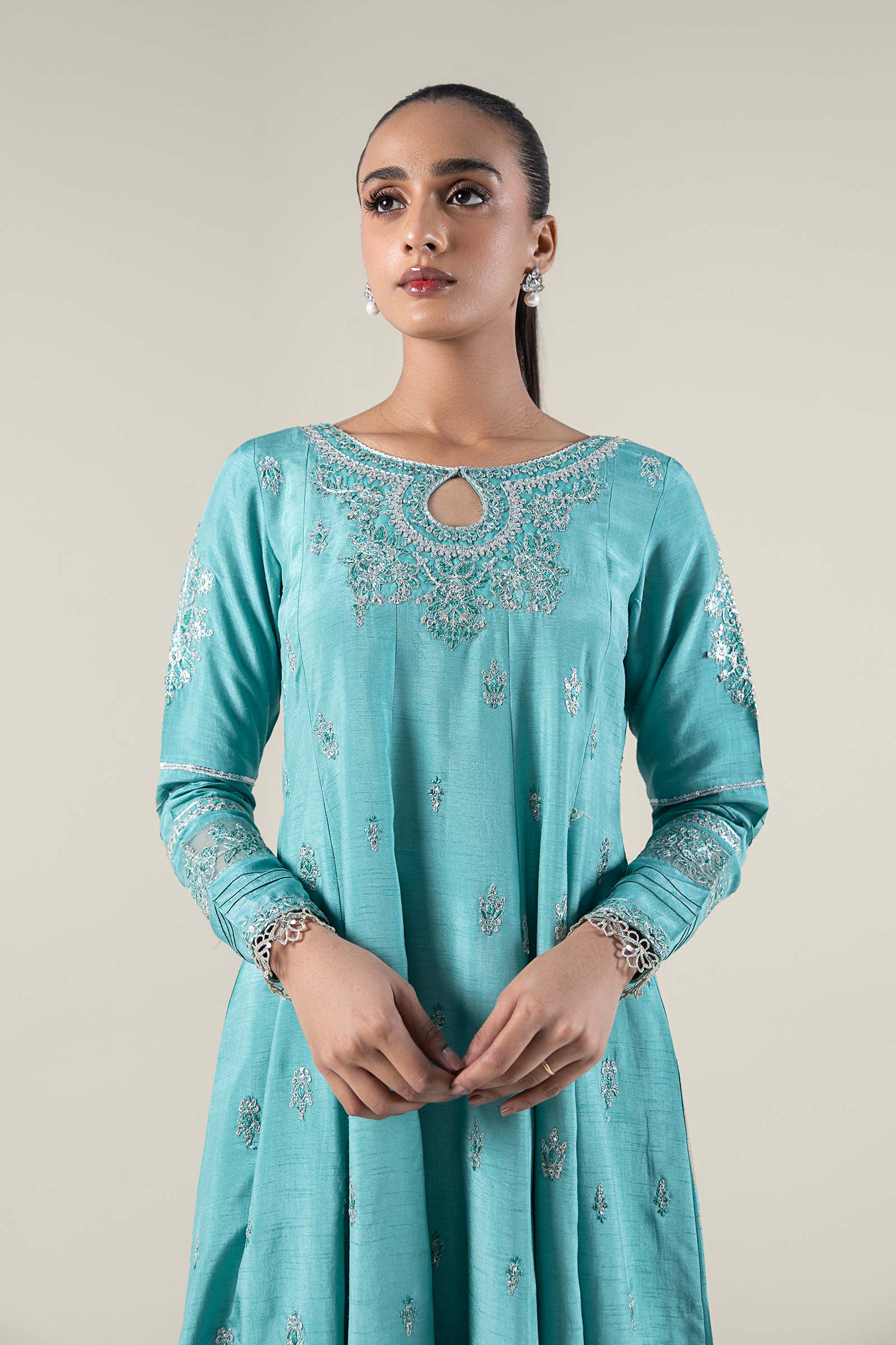 Embroidered Raw Silk Pishwas