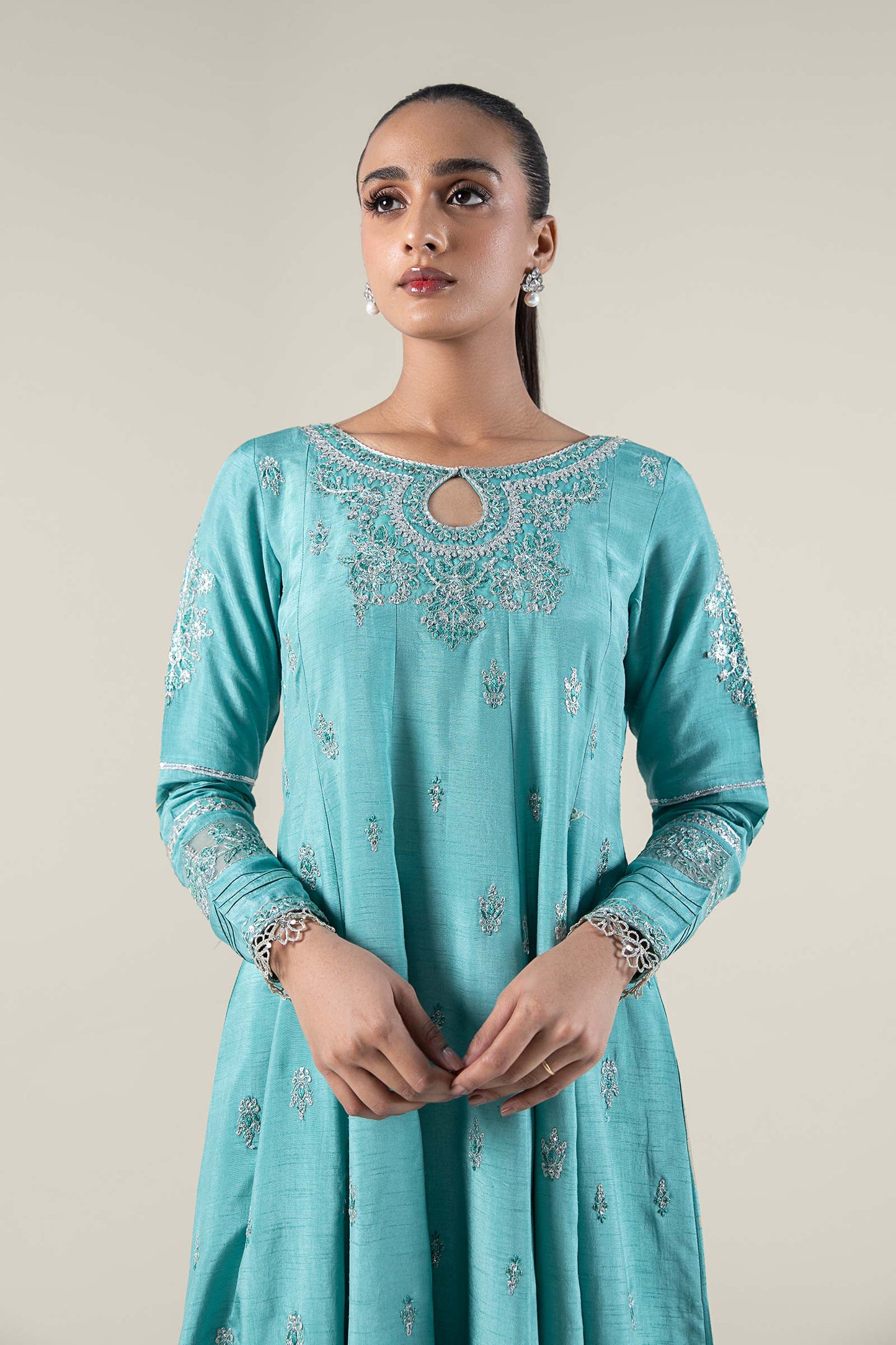 Embroidered Raw Silk Pishwas